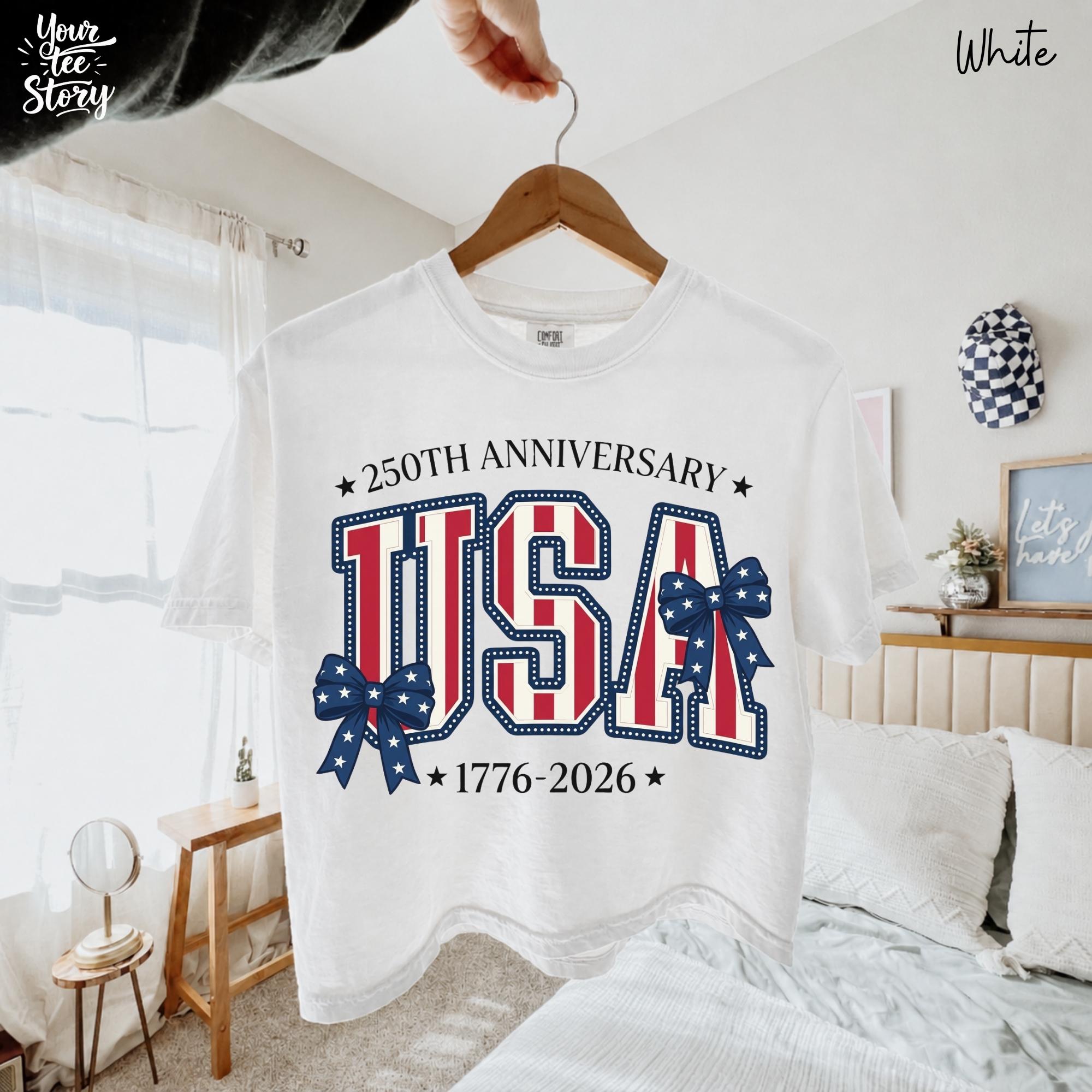 Retro USA 250th Year Boxy Tee, Patriotic USA Tee, USA 250th Anniversary Crop Shirt, 4th of July Shirt