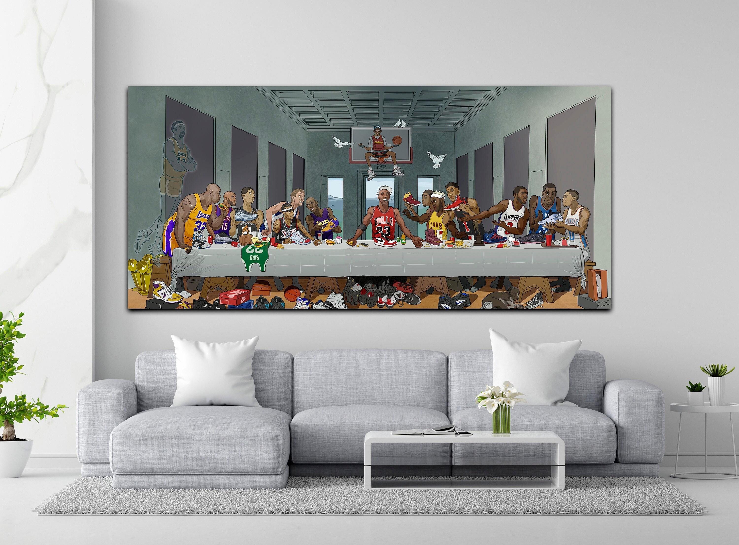 Basketball Superstars's Last Supper Canvas Wall Art, The Ultimate Basketball Tribute: Last Supper Edition, Last Supper Basketball Poster