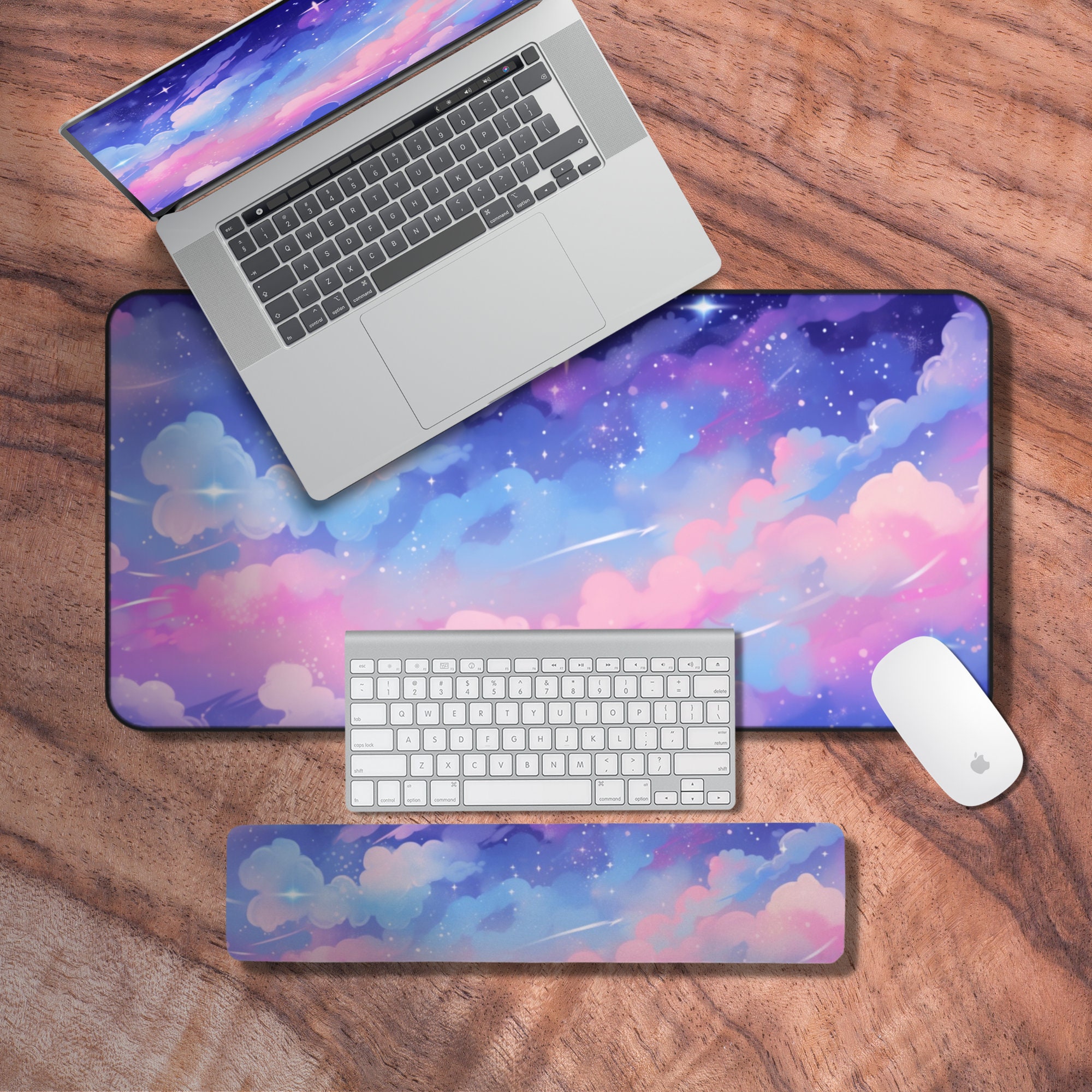 Kawaii Desk Mat, Pastel Mouse Pad, Cloud Keyboard Wrist Rest