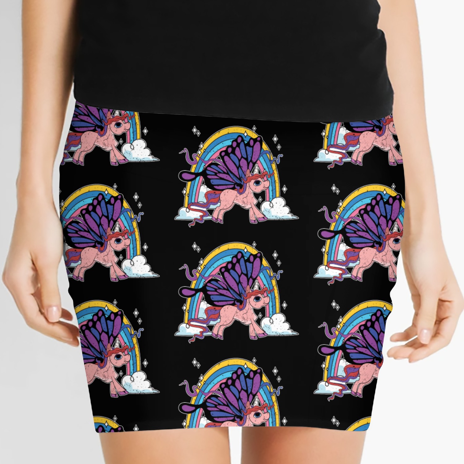 Fantasy animal rainbow butterfly unicorn Women's Mini Skirts