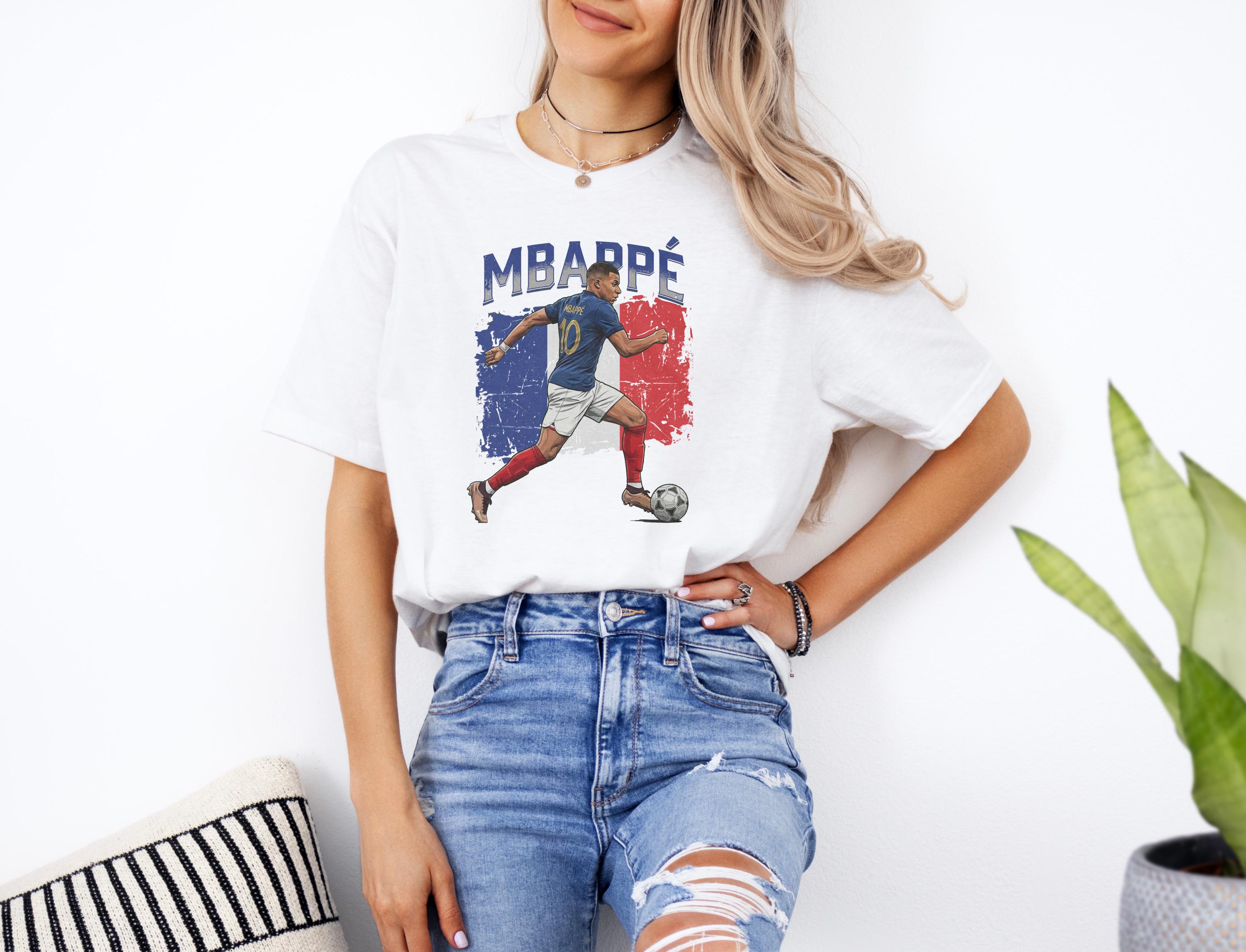 Mbappe Inspired Cartoon Style Graphic Tee, France Star Player Jersey Football Vibes Design, World USA 2026 Animated Soccer Unisex T-Shirt