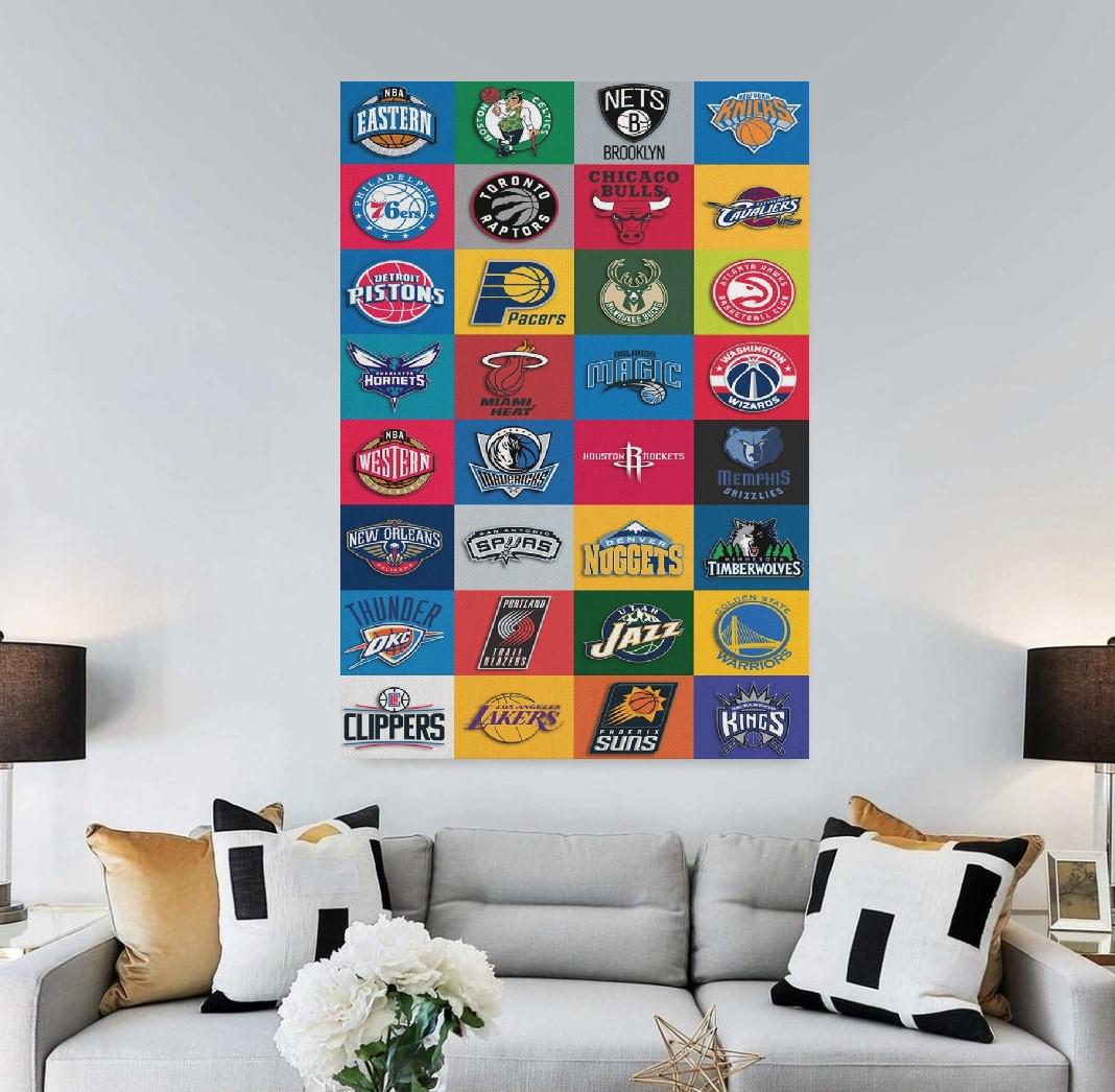 Basketball Team Logos Canvas Wall Art: Sports Fan Gift