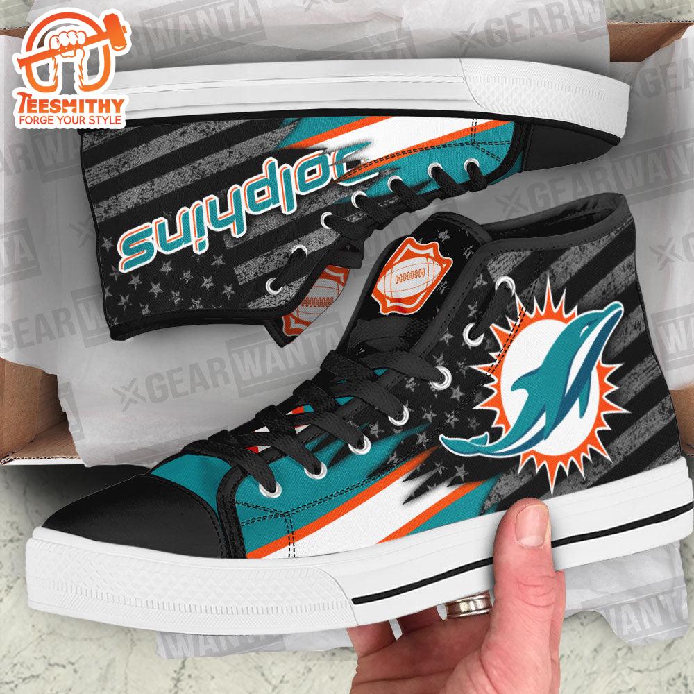 Miami Dolphins High Top Shoes, American Flag Sneakers