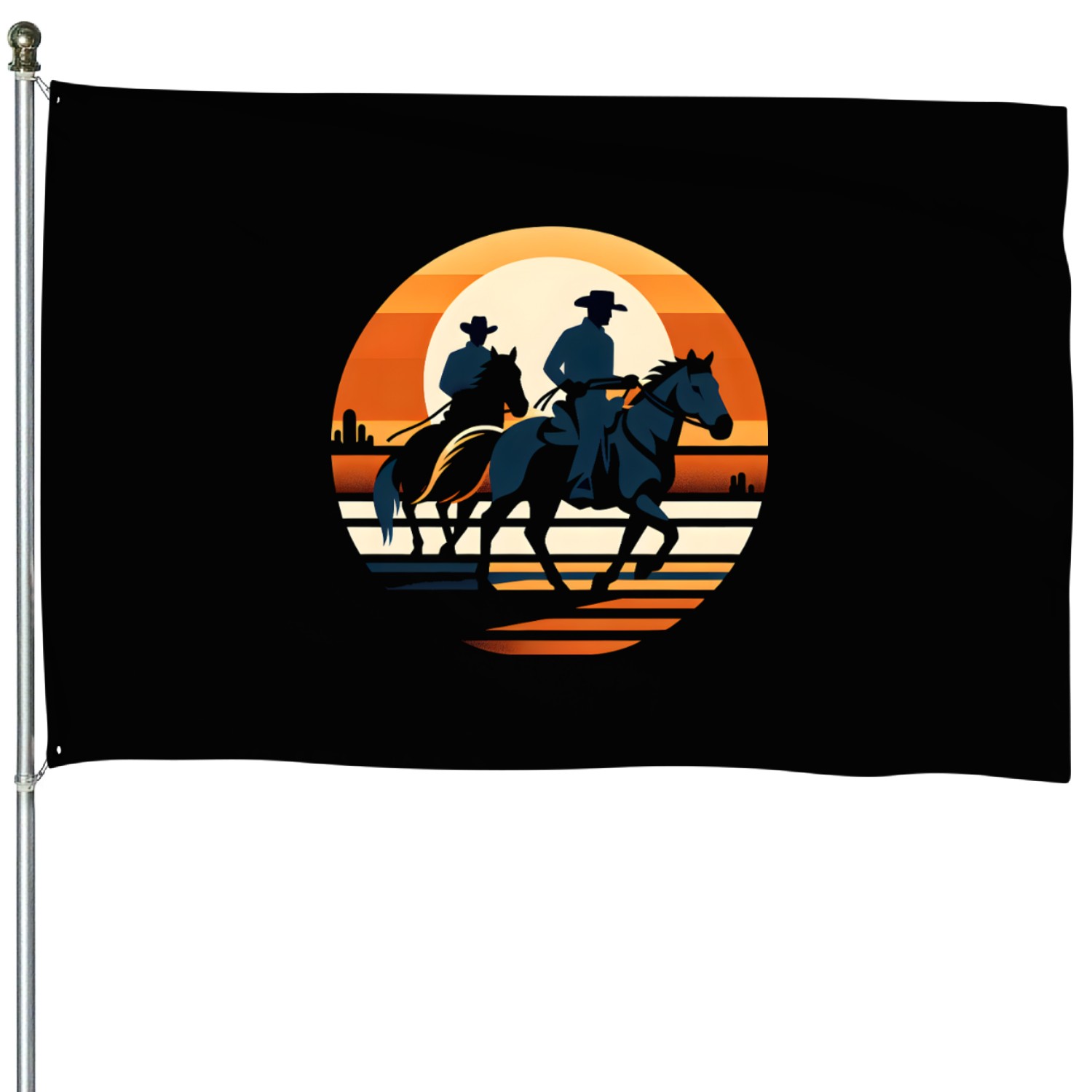 Western Cowboys Silhouette House Flags