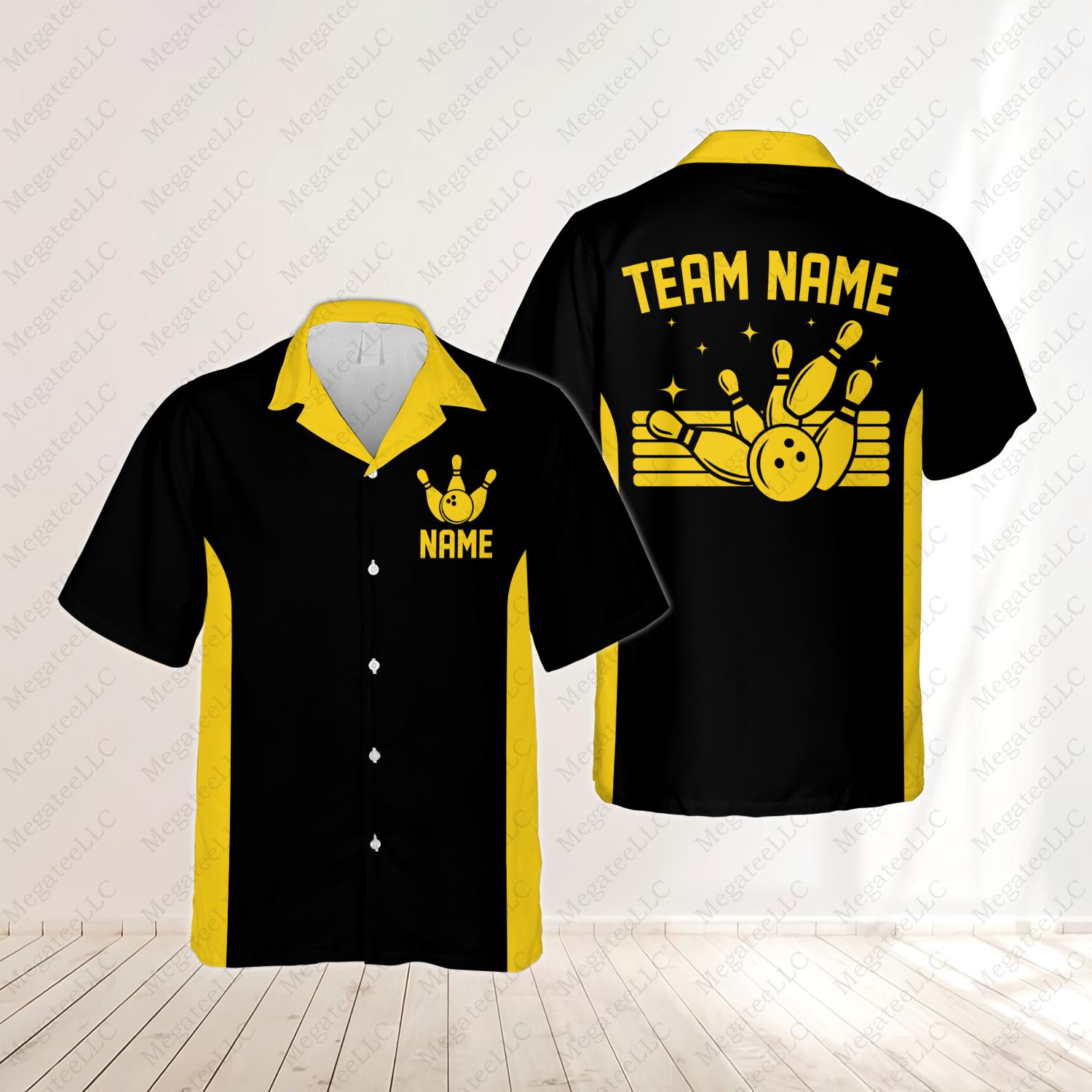 Personalized Bowling Hawaiian Shirt, Custom Name Bowling Team Button Down Shirt, Matching Retro Bowler Shirt, Vintage Bowling Lover Gift