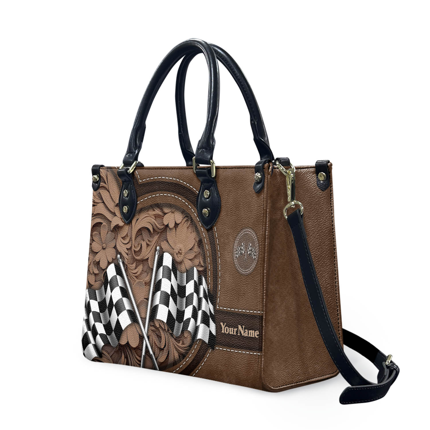 Jk Personalized Racing Print Leather Bag