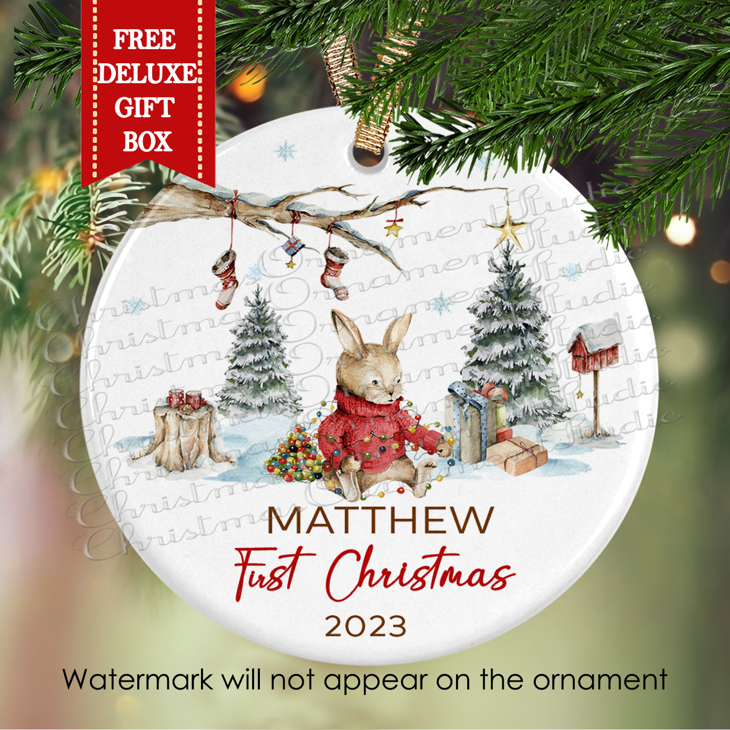 Woodland First Baby Christmas Ornament-Bunny New Baby Christmas Gift-Woodland Baby Shower Gift