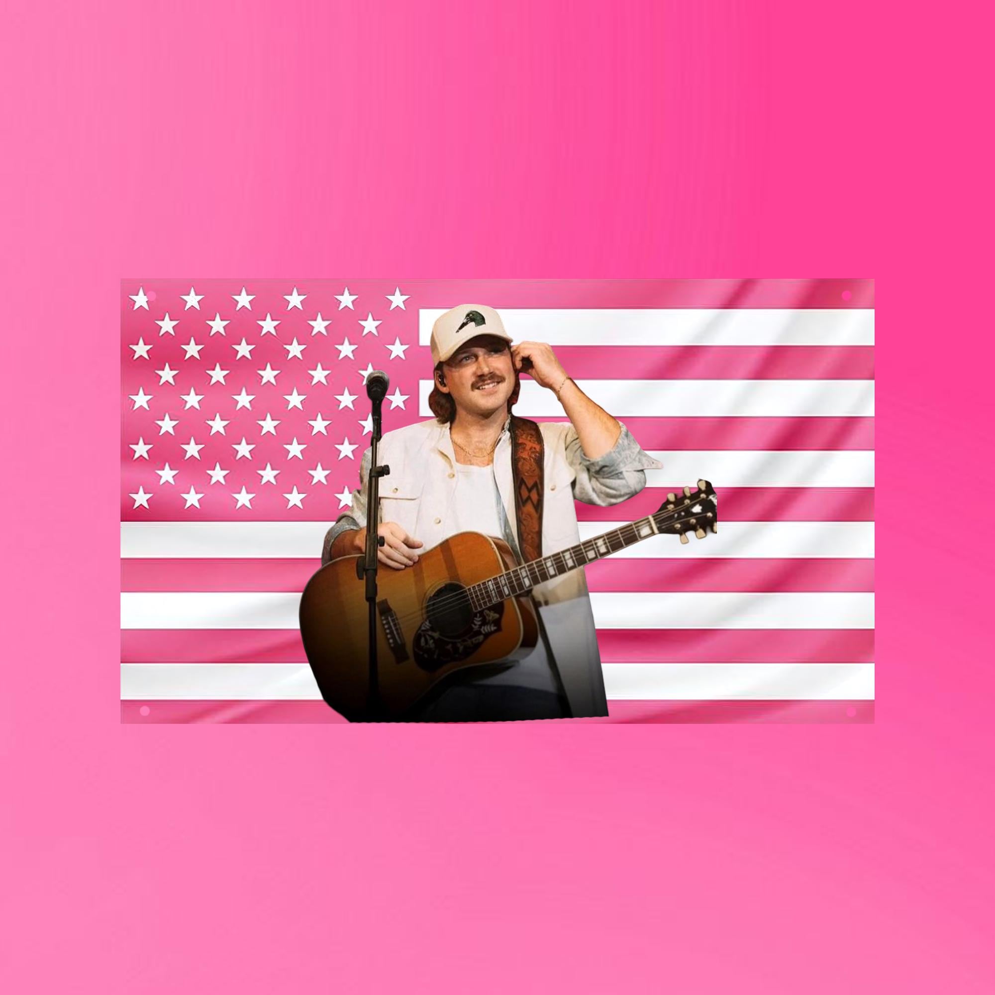 Western Pink USA Flag Tapestry - American Country Music Wall Art