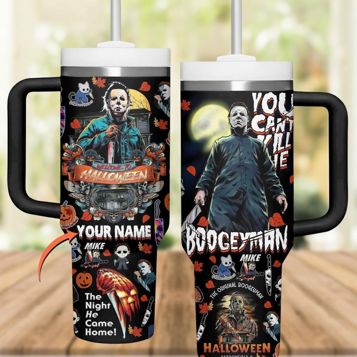 Michael Myers Halloween Tumbler 40oz, Horror Movie Tumbler, 40oz Personalized Handle Cup, Scary Fan Gift