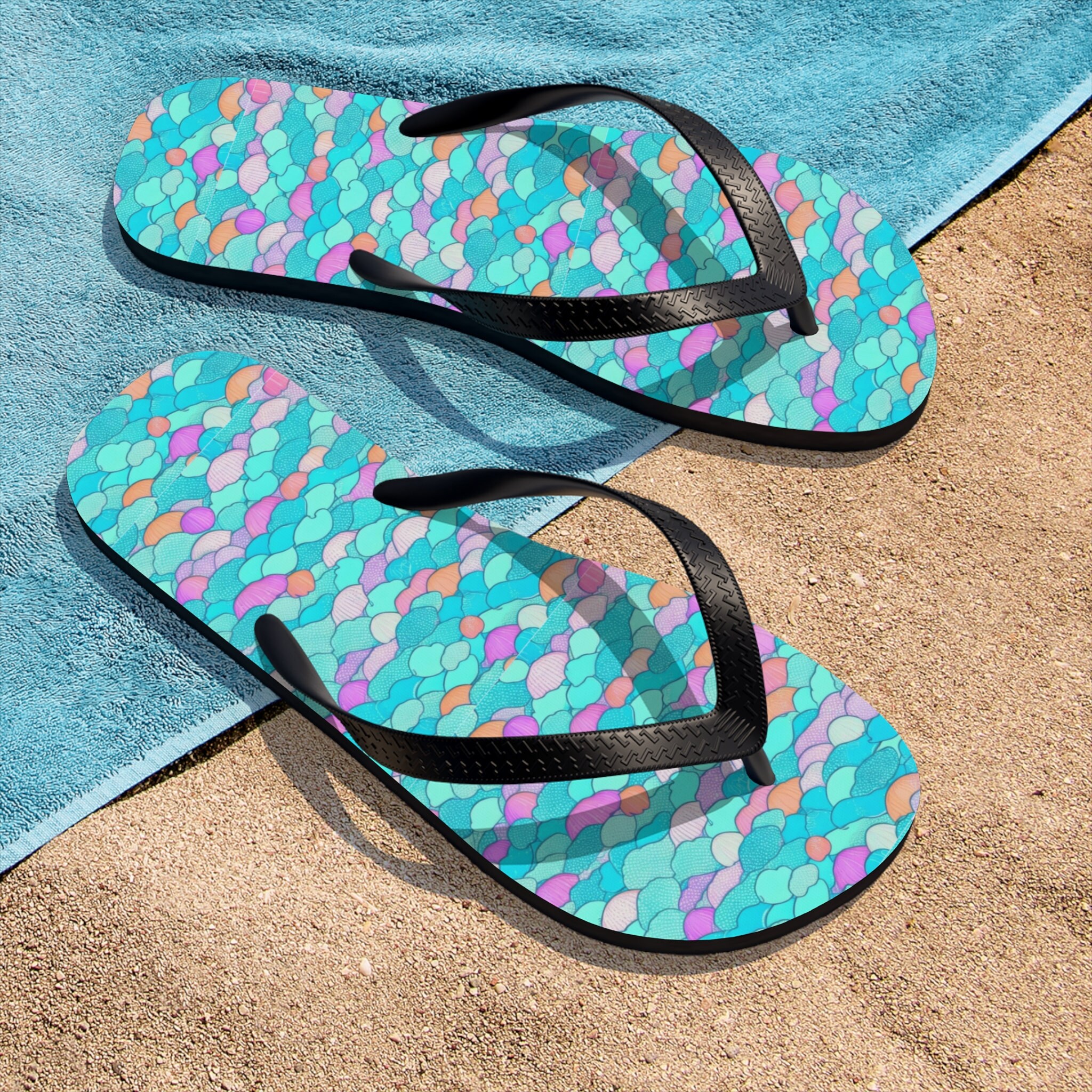 Unisex Mermaid Scales Flip Flops Mermaid Beach Flipflops Everyday Use Mermaid Scale Pattern Flip-Flop Multicolored Scales Print Flip Flops