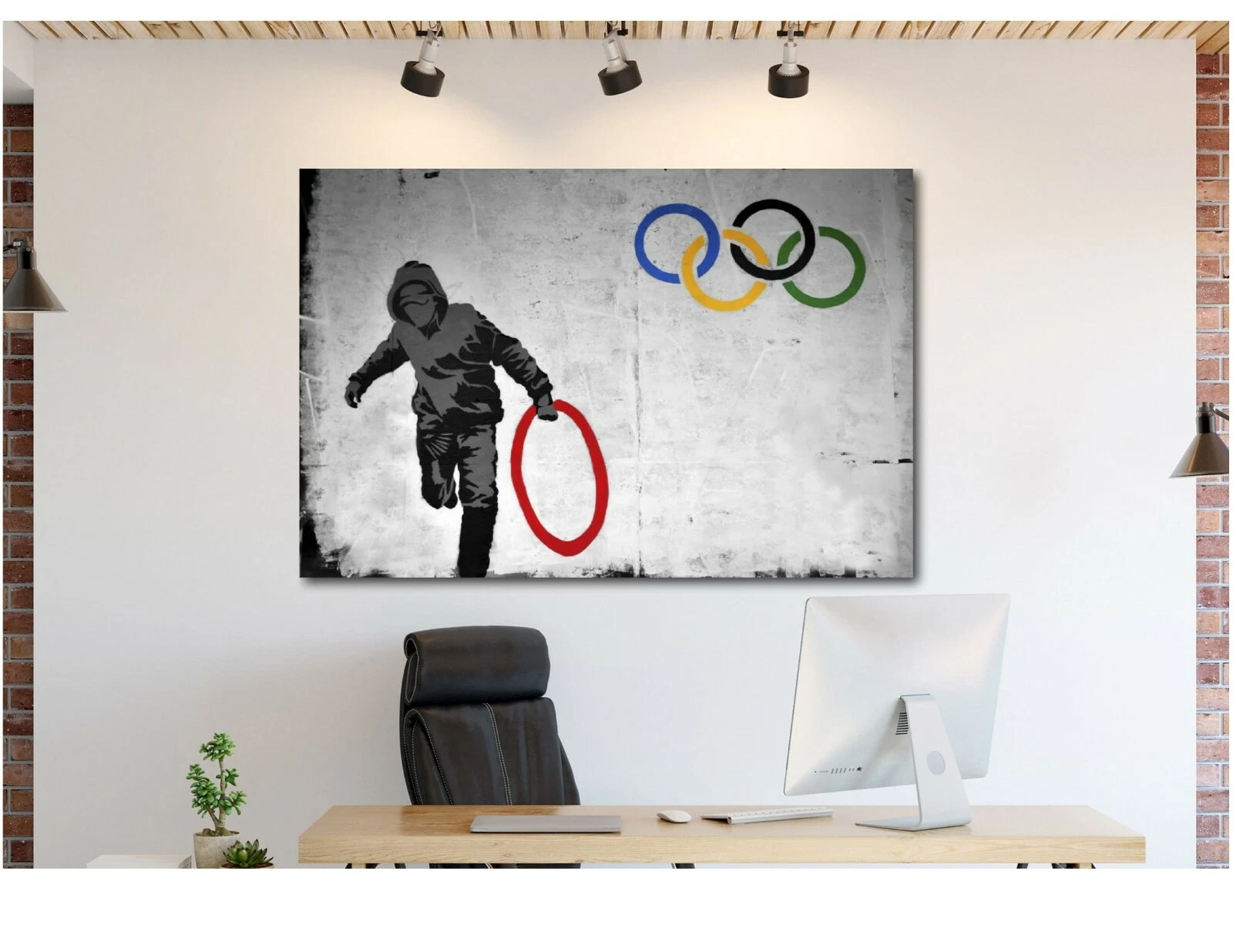 Banksy Olympic Rings Thug Thief Canvas Wall Art