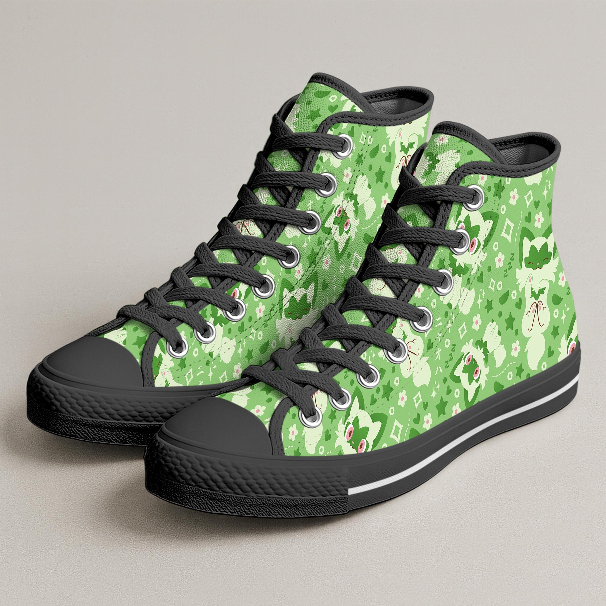 Sprigatito High Top Shoes, Cute Kawaii Anime Sneakers, Floral Pattern Shoes, Sprigatito Shoes Gift