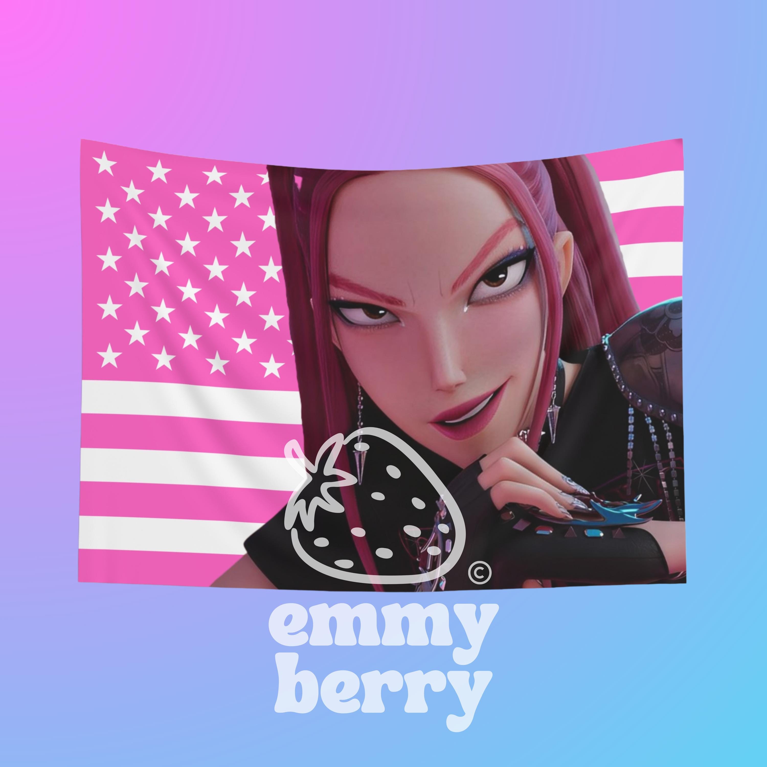 Mira Flag Tapestry | Kpop Demon Hunters, Huntrix, Kpop Girl Group, Gift for Girlfriend, Wall Hanging, Dorm Decor, Pink American Flag