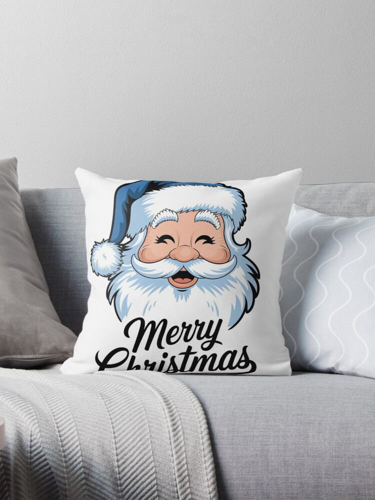 blue and white chrismas santa claus merry chrismas Pillow