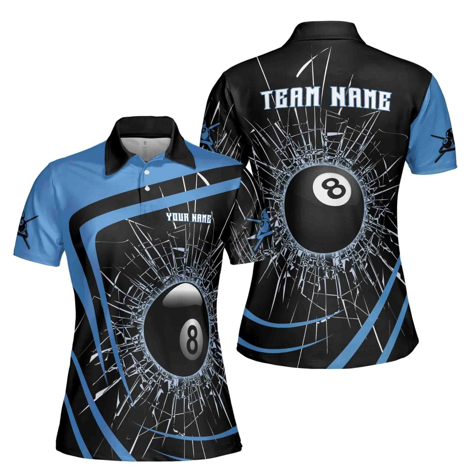 Women's Personalized Broken Glass & 8-Ball Billiard Polo Shirt
