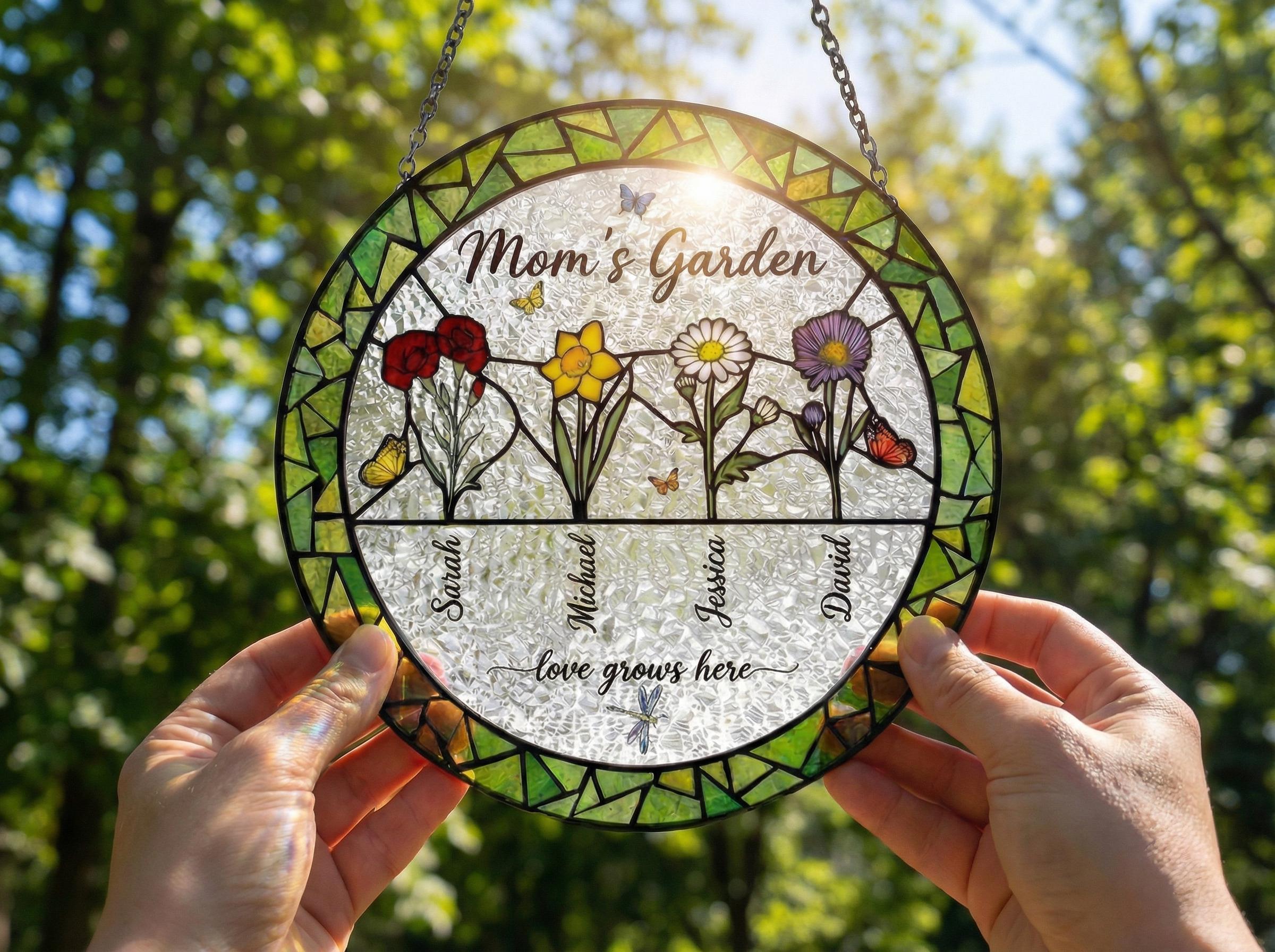 Personalized Birth Flower Suncatcher Custom Mom's Garden Art Birthday Gift for Her