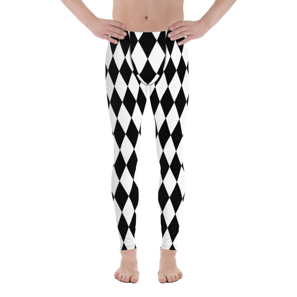 Black and White Harlequin Diamonds Men's Leggings | Theater Dance Cosplay Costume