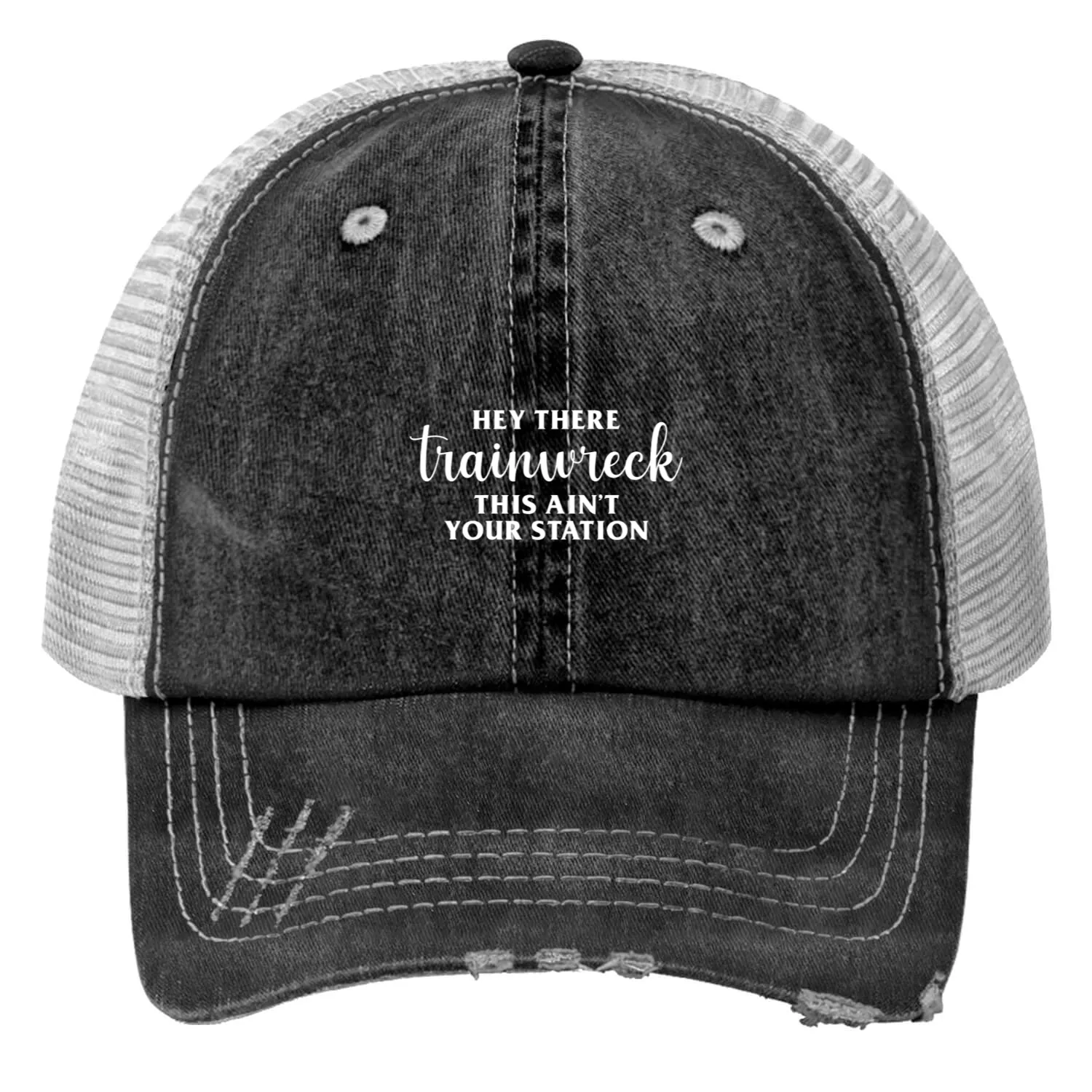 Hey There Trainwreck Print Trucker Hats