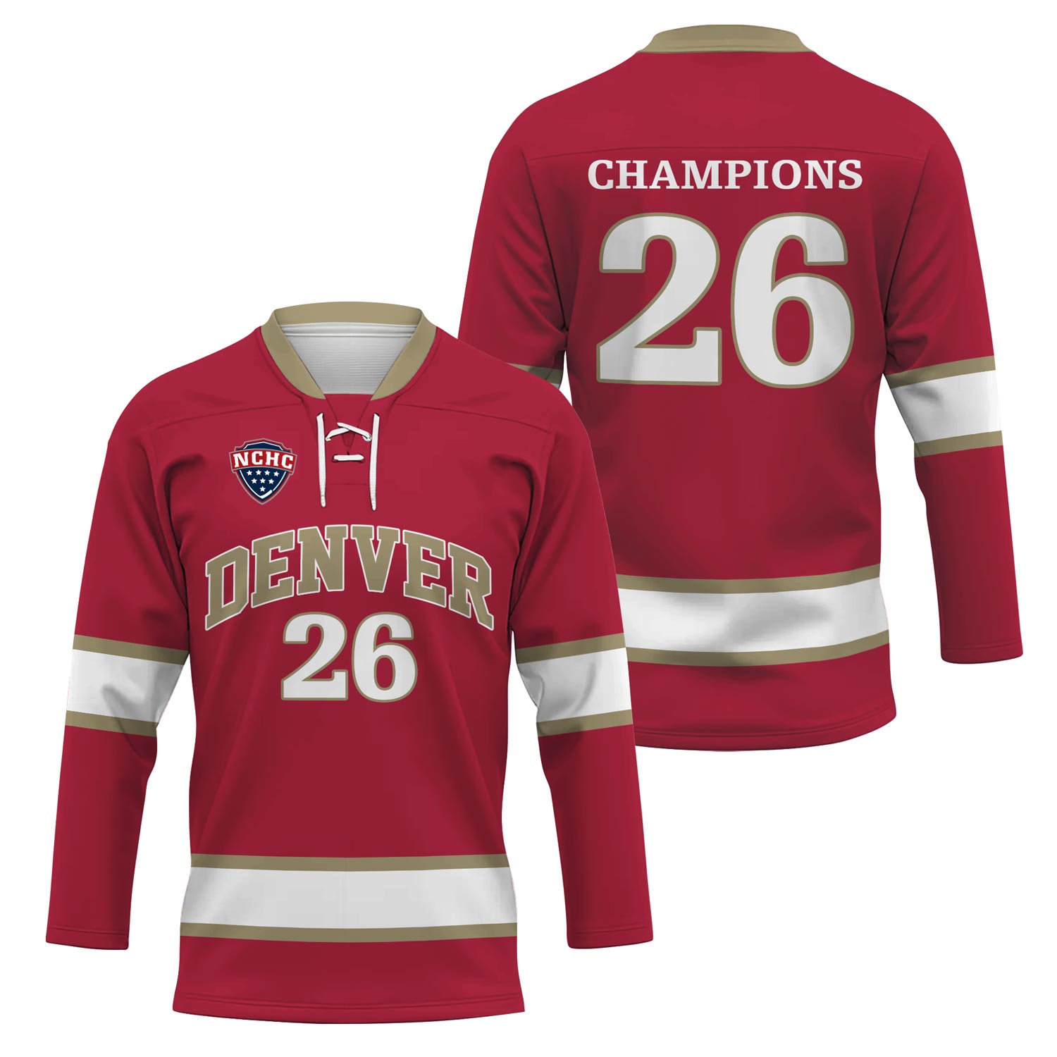 Denver Pioneers NCAA National Champions 2026 Personalized Hockey Jersey