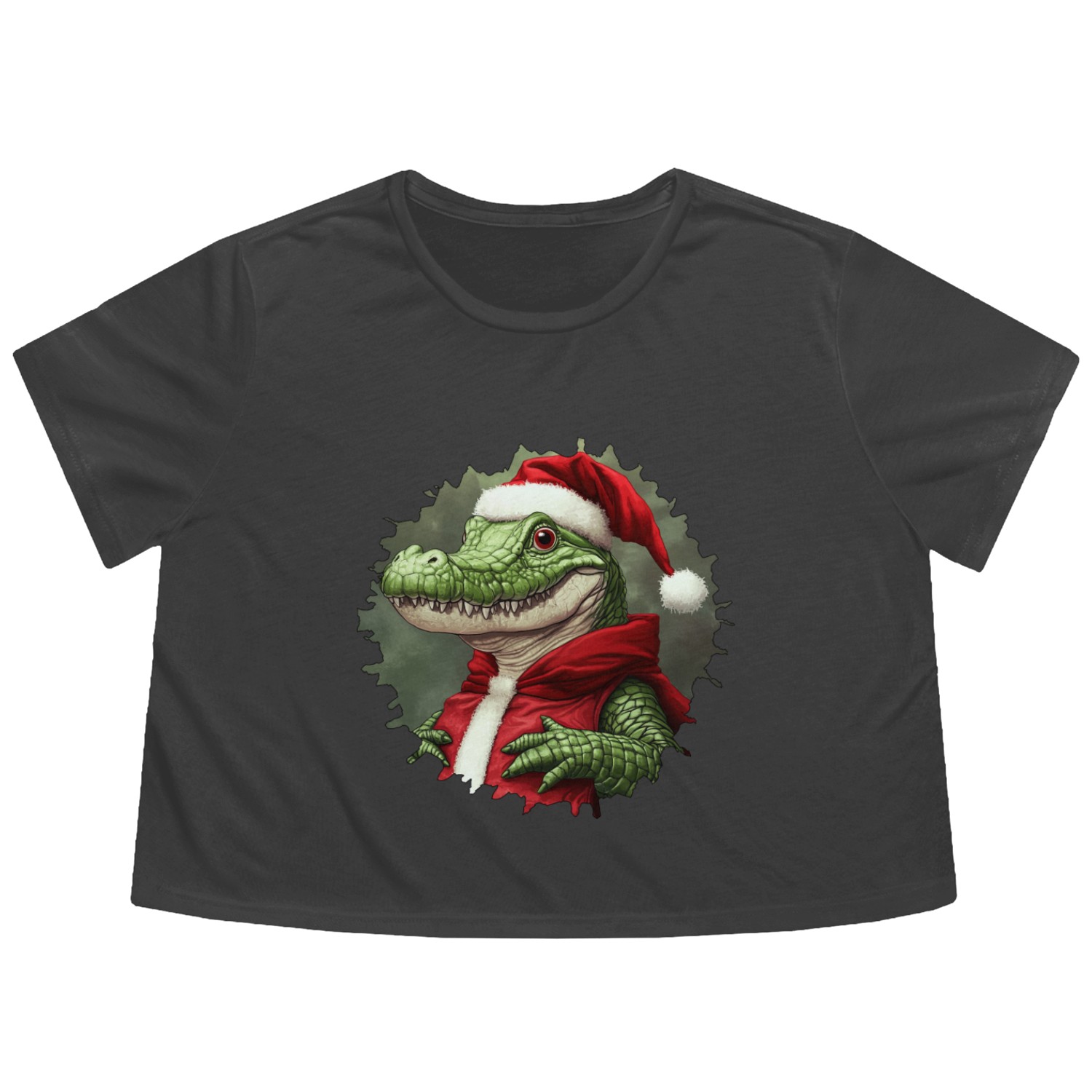 Crocodile Santa Claus Flowy Cropped Tees