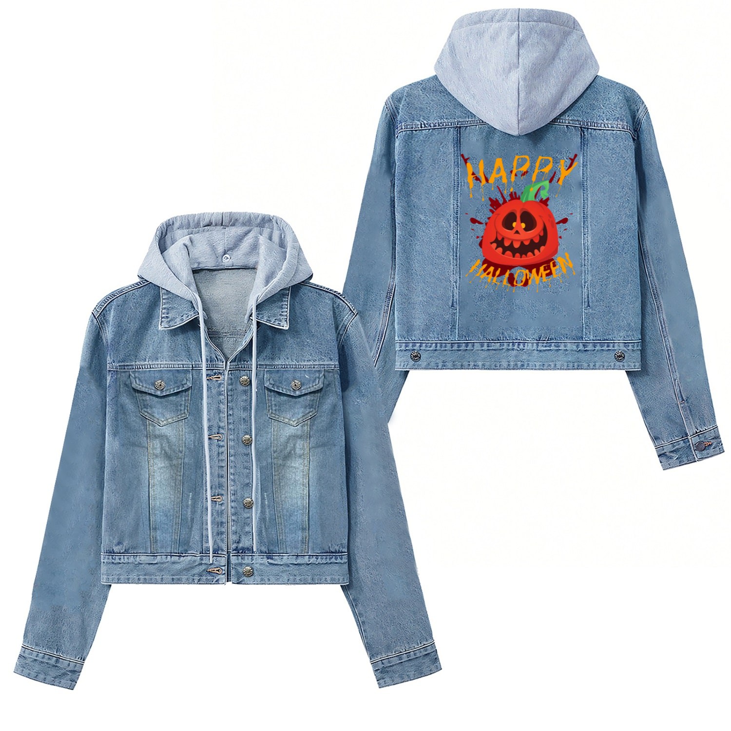 halloween pumpkin Women's Denim Jackets