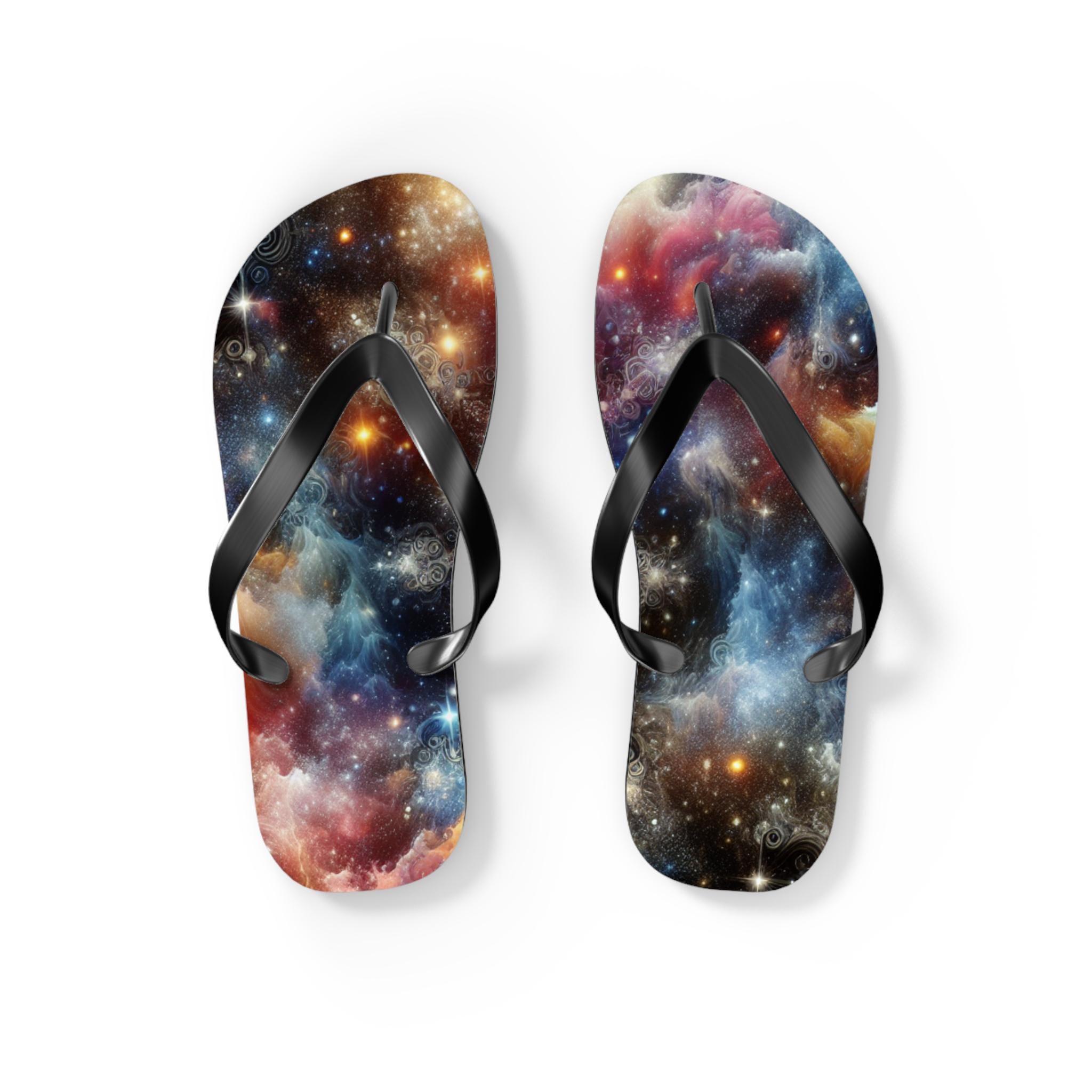 Galactic Flip Flops, Cosmic Summer Sandals, Fun Beach Footwear, Space-Themed Flip Flops, Vibrant Vacation Shoes