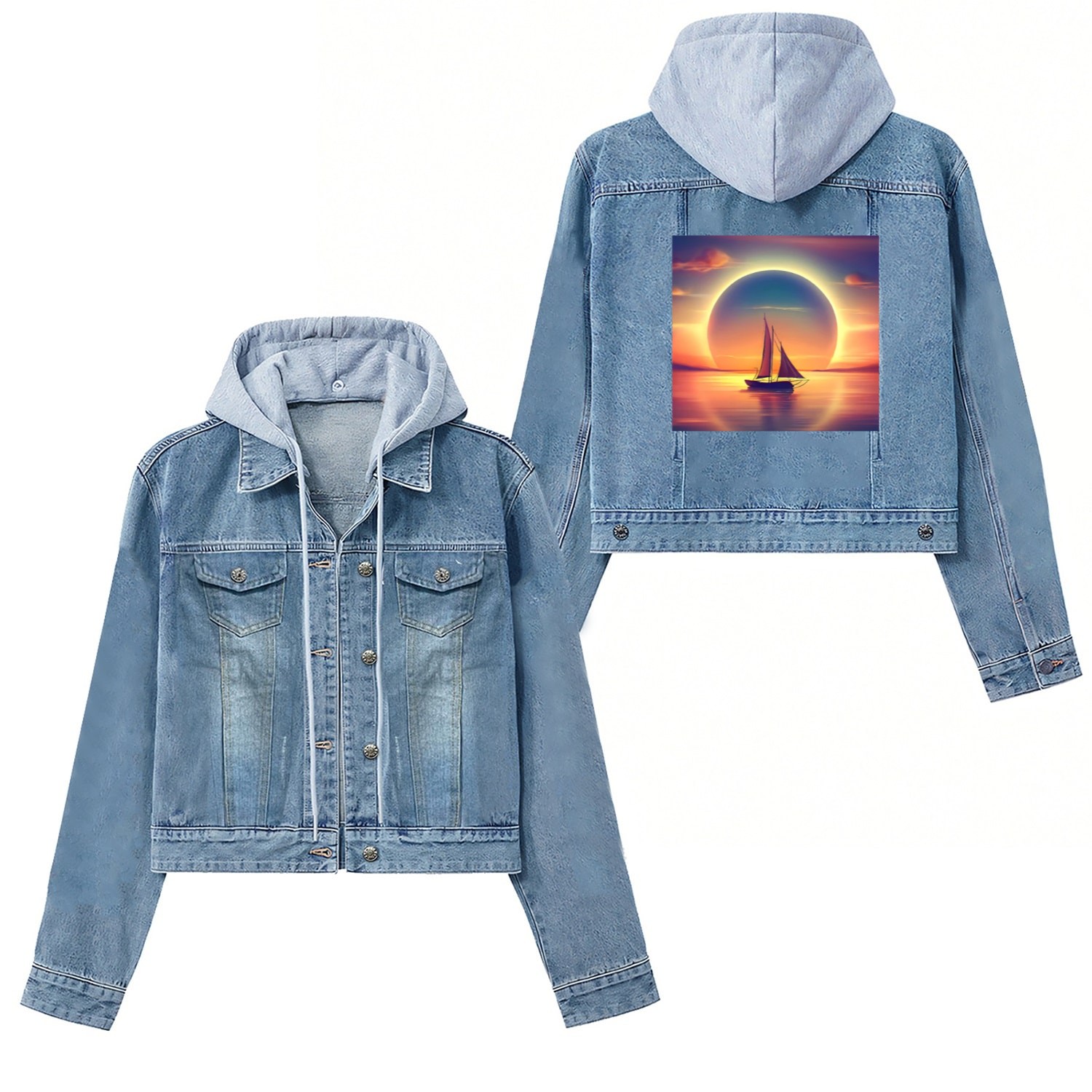 Sailboat sails into the sunset Angular Women's Denim Jackets