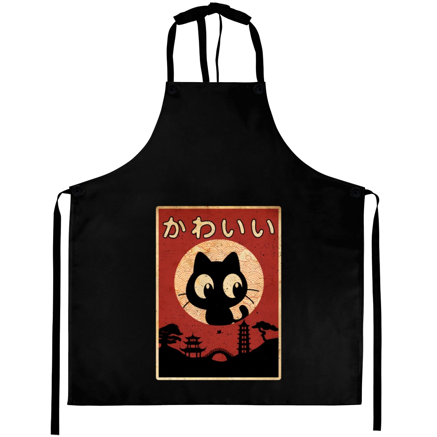 Vintage Kawaii Cat Japanese Black Anime Aprons