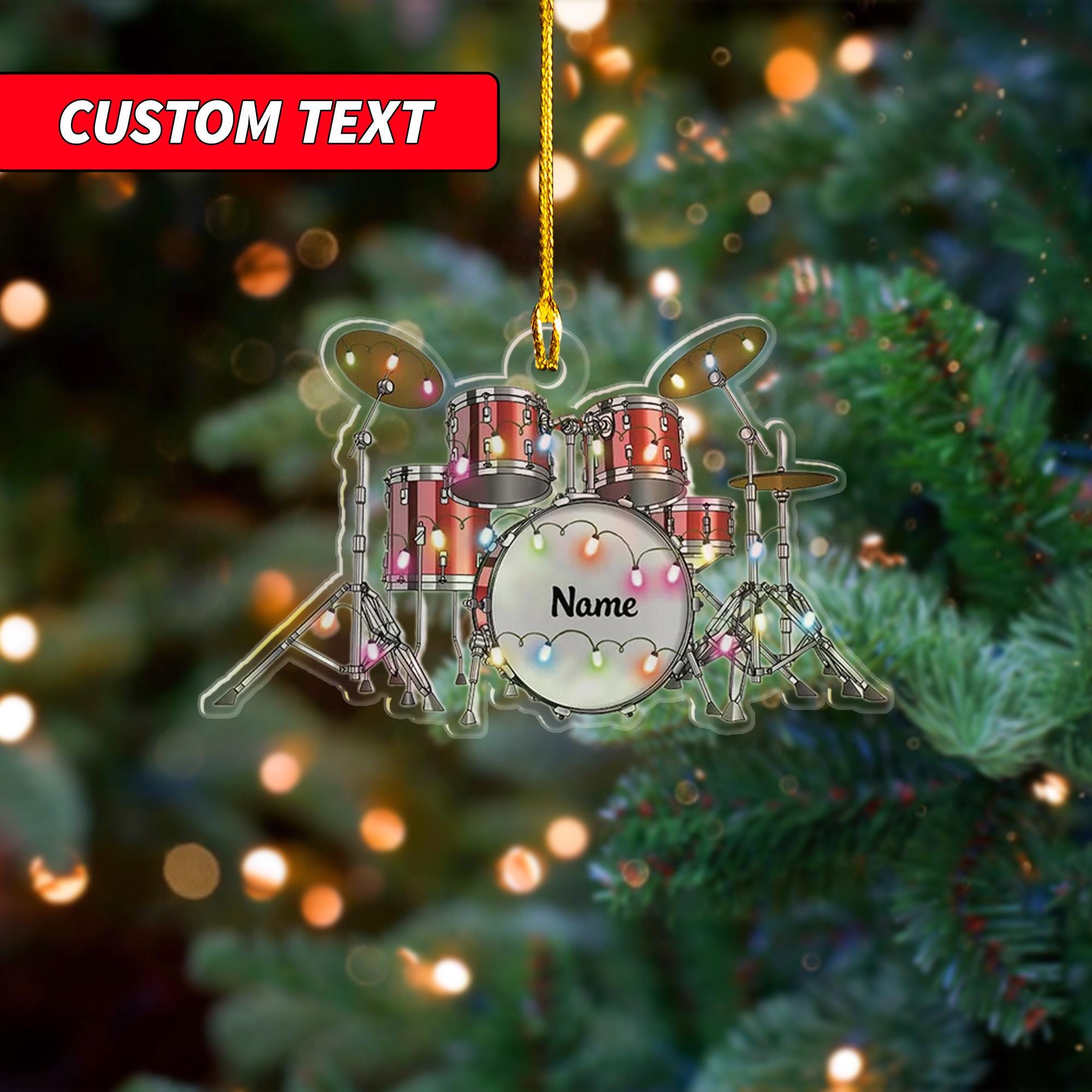 Custom Ornaments Gift For Drum Lovers, Personalized Drum Kit Christmas Light Ornament