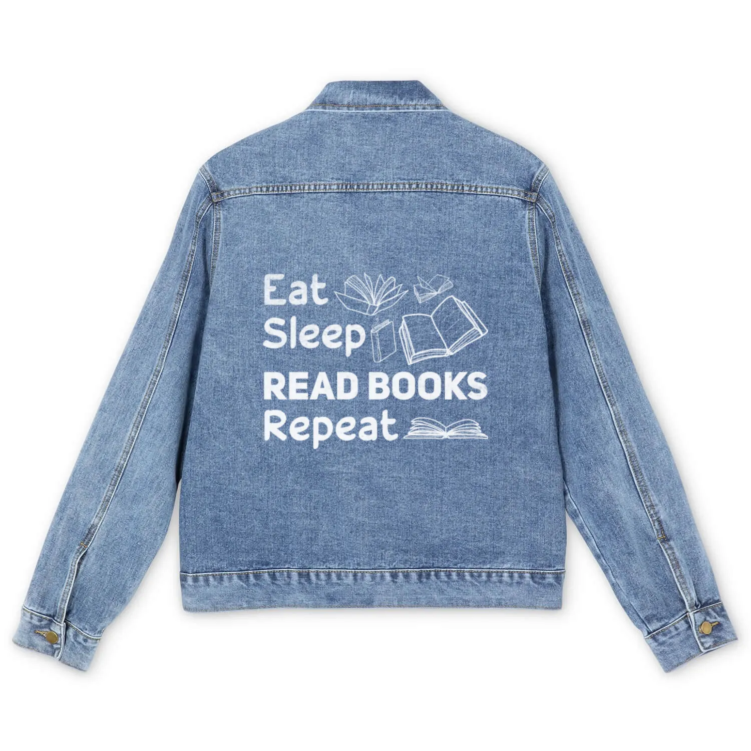 Eat Sleep Read Books Repeat Bookworm Book Lover Men's Denim Jackets