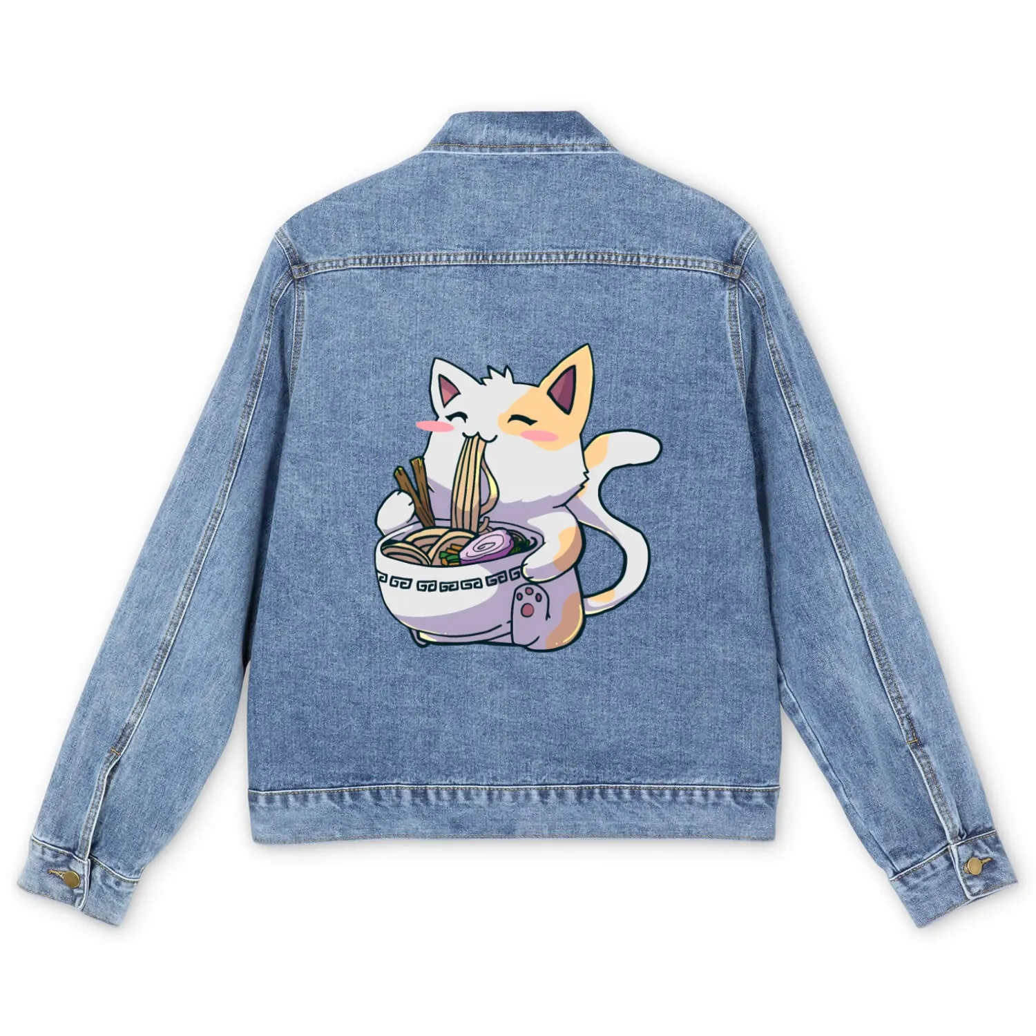 Ramen Cat aii Anime Japanese aii Neko Men's Denim Jackets