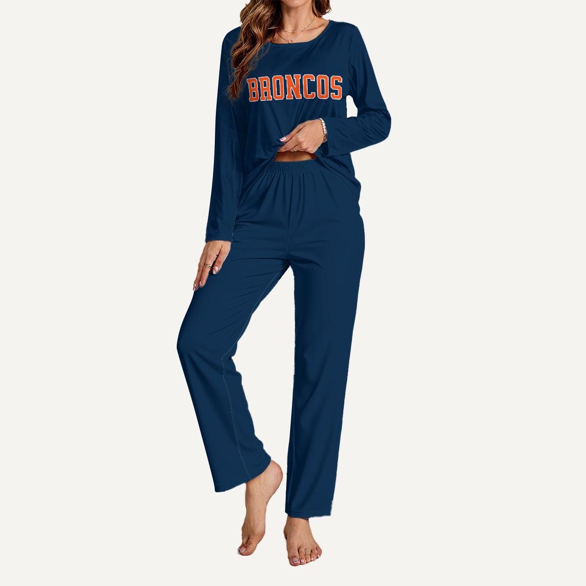 Broncos Football Pajama Set, Womens Long Sleeve Lounge Wear, Game Day PJs