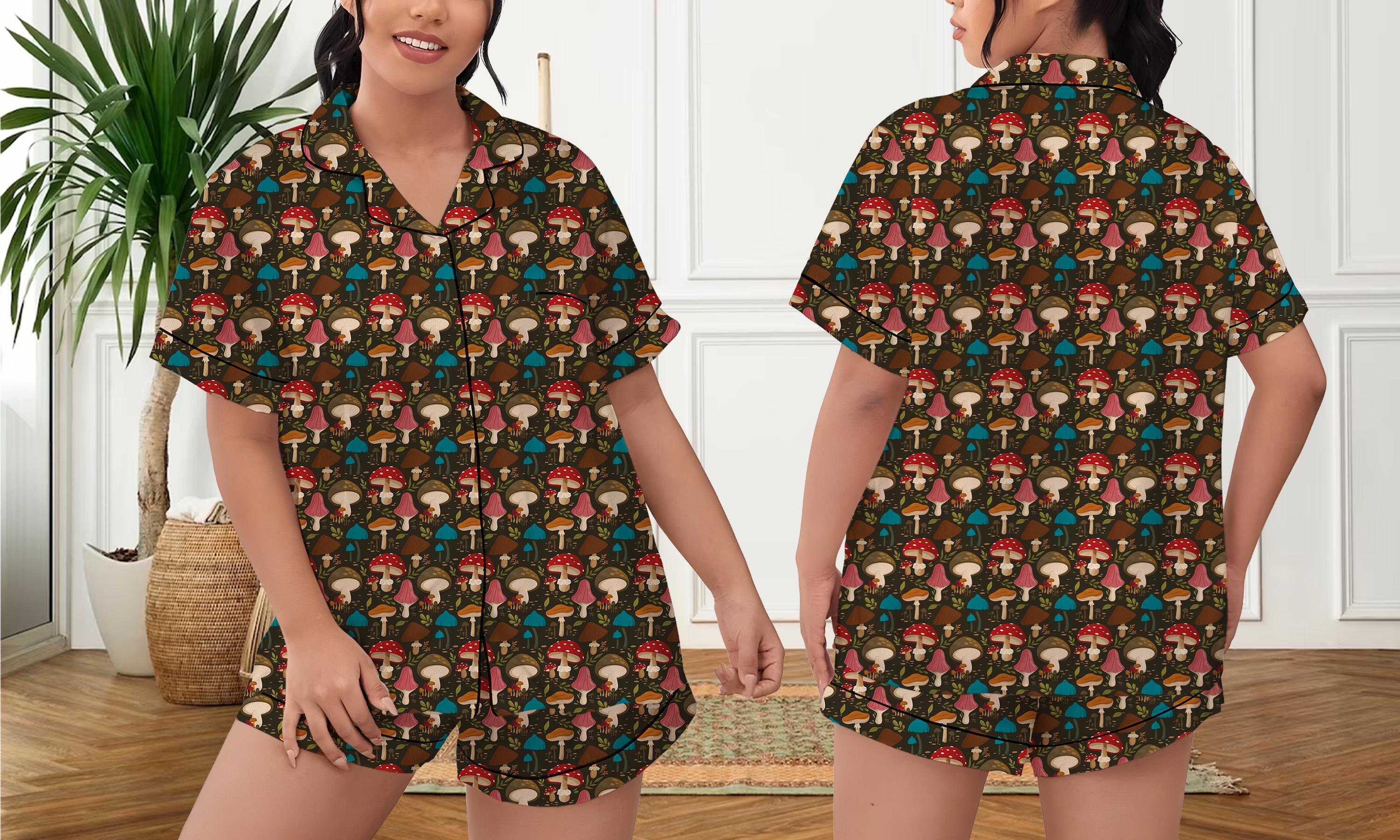 Mushroom Pattern Pajamas Short Set, Mushroom Pattern Pajamas Set, Holiday Pajamas Set, Pajamas Pants, Women Pajamas, Sleepwear Pyjamas