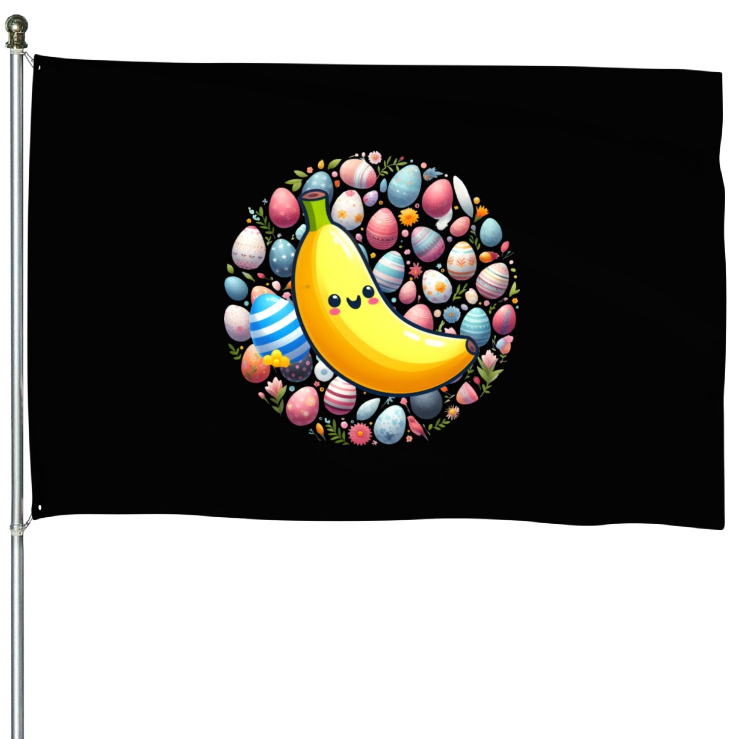 Banana Among Colorful Easter Eggs House Flags