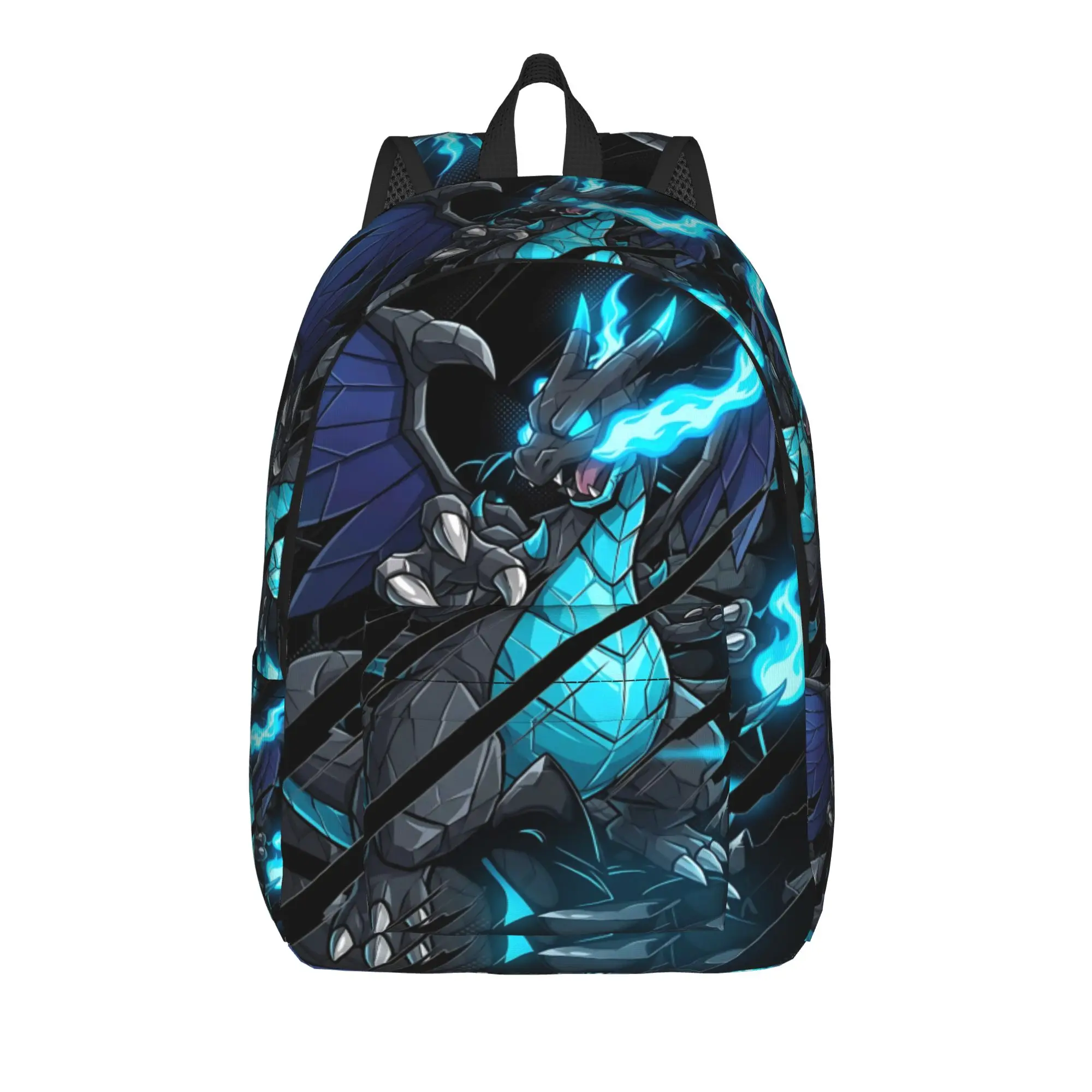 Fashion PKM Theme Mega Charizard X Backpack Mochilas Casual Office Work Retro Washable Rucksack