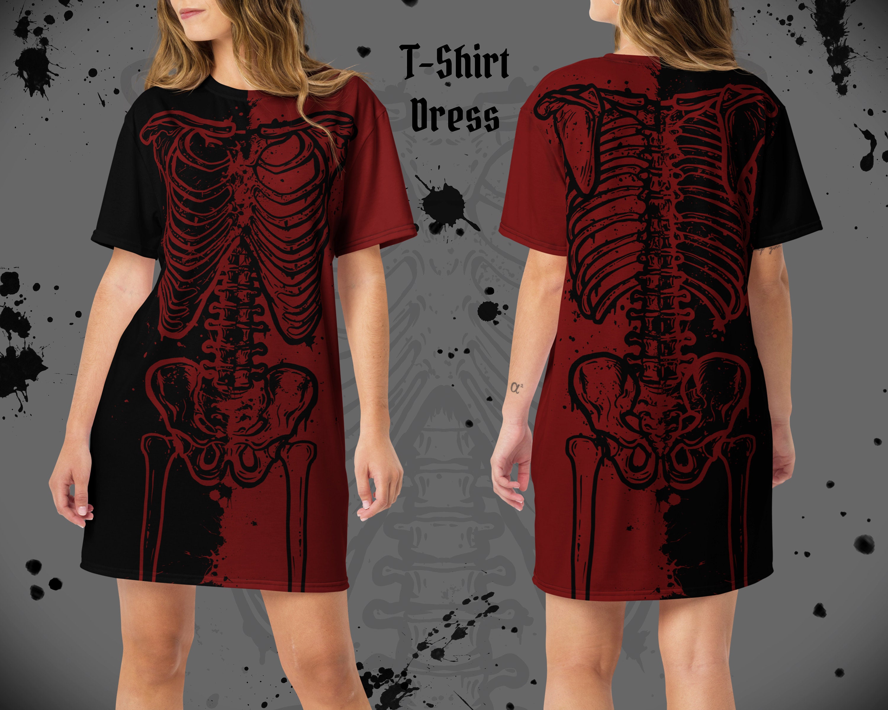 Skeleton T-shirt Dress - Halloween Shirt Spooky T-Shirt Dress