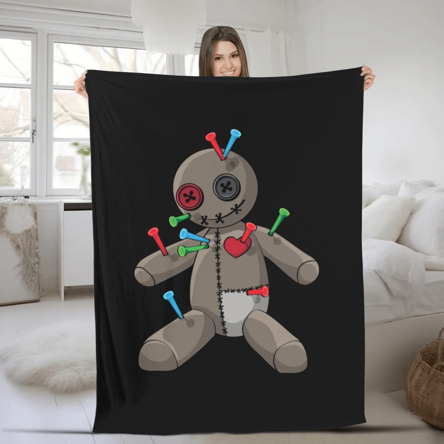 Phasmophobia Voodoo doll with colorful needles Fleece Blankets