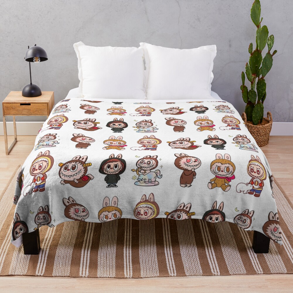 Labubu sticker pack monsters Throw Blanket, Gift for Kids, Cute Gift
