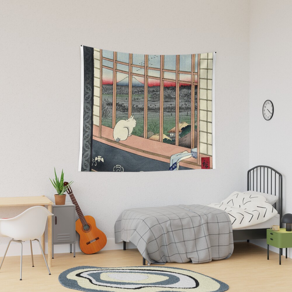Utagawa Hiroshige Japanese Woodblock Cat Tapestry
