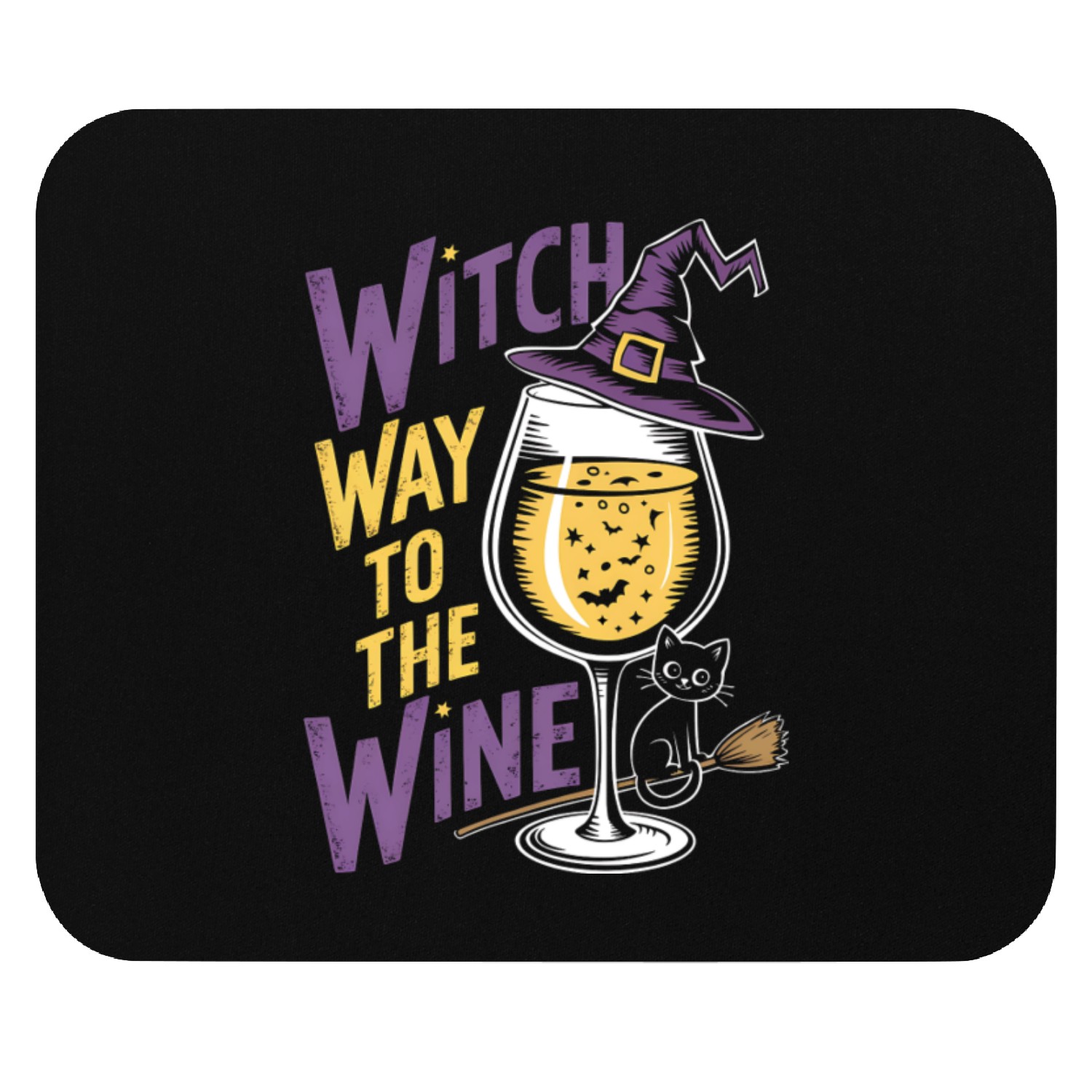 Spooky Witch Hat with Wine Glass and Halloween Cat Mouse Pads