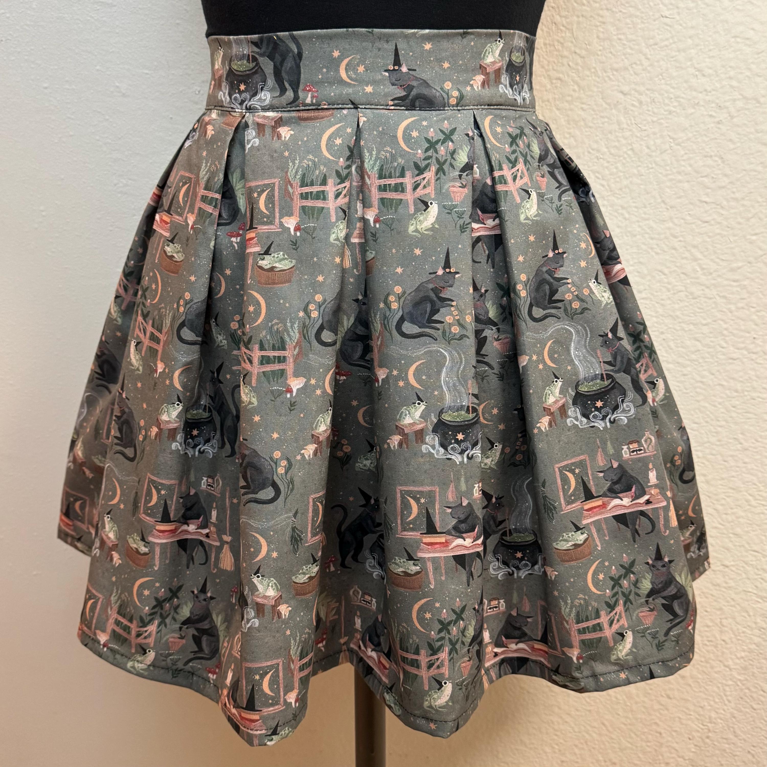 Handmade Skirt with POCKETS! Printed Pleated High Waisted Skater Skirt