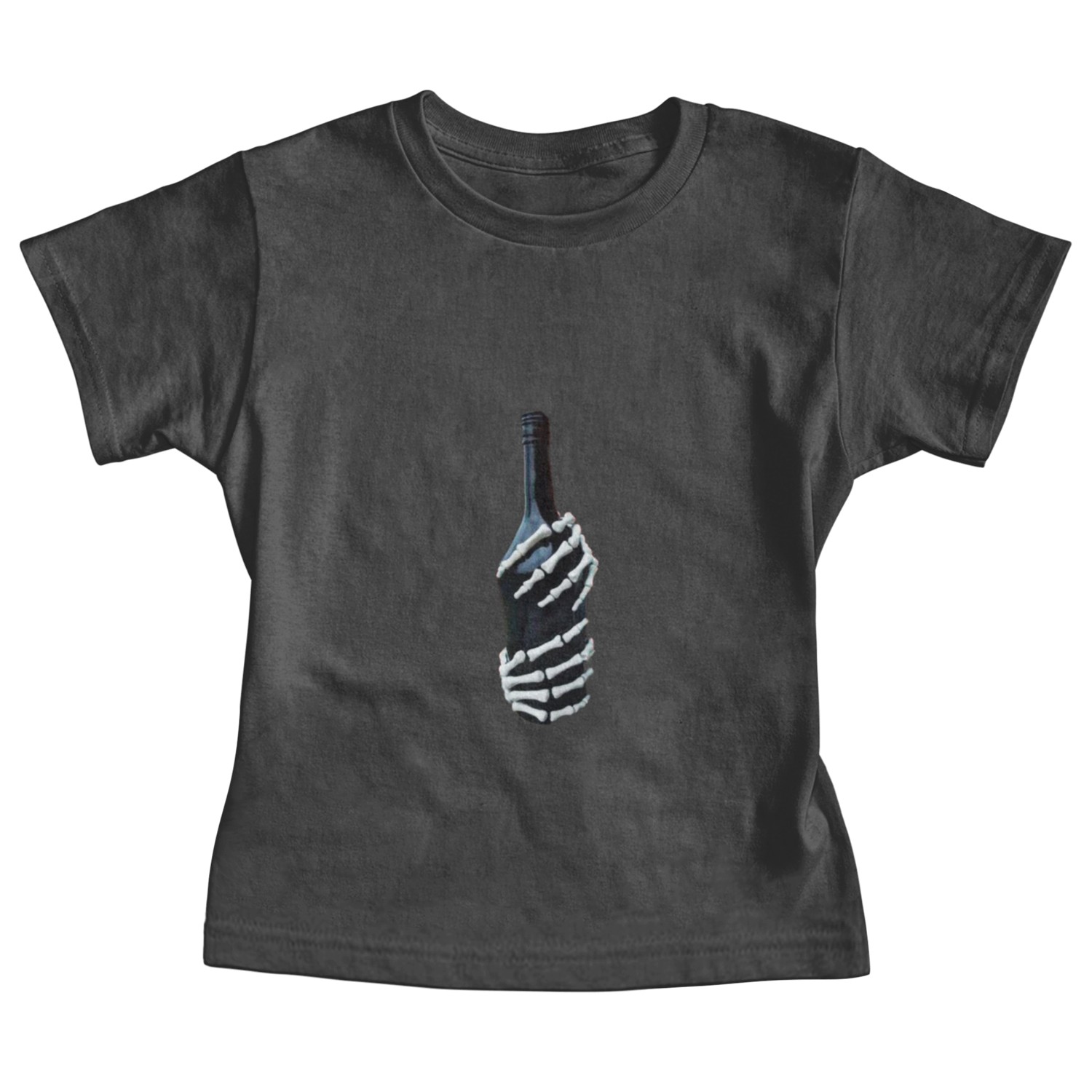 Halloween Skeleton Hand holds wine Bottle Minimal Baby Tees