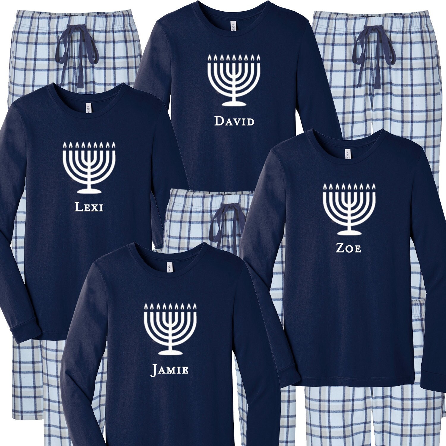 Hanukkah Pajamas, Menorah Personalized Pajamas, Merry Christmas Matching Family Pajamas, Christmas Gift, Family Matching Sleepwear