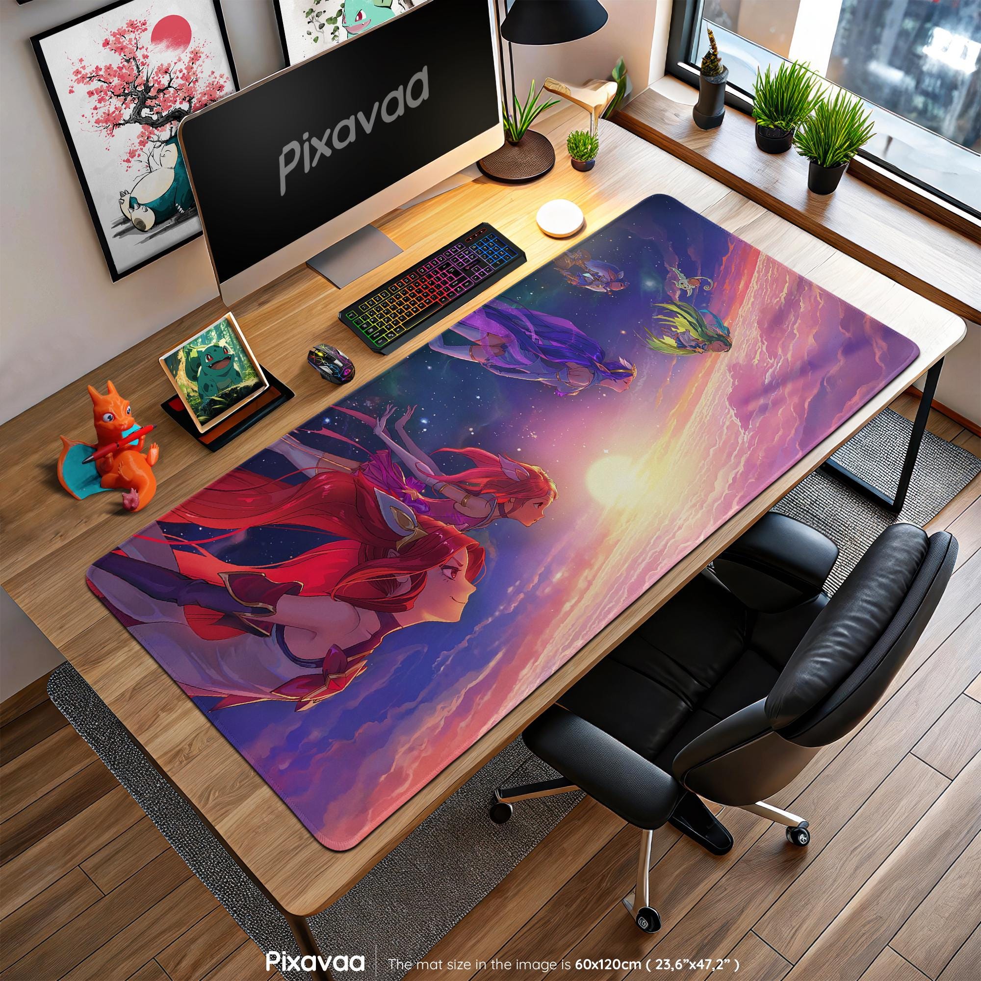 Star Guardian Mouse Pad - League of Legends Sunset Sky Anime Mat, LoL Magical Girl Gaming Desk Pad, Gamer Gift