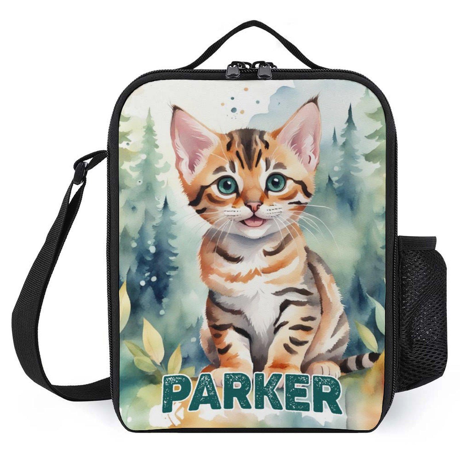Personalized Bengal Kitten Cat in Forest Lunch Bag for School Camp Boys & Girls