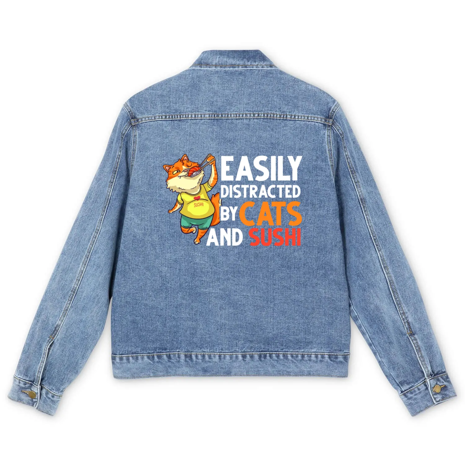 Cat Sushi Japanese Rice Roll Nigiri Bowl Maker Men's Denim Jackets