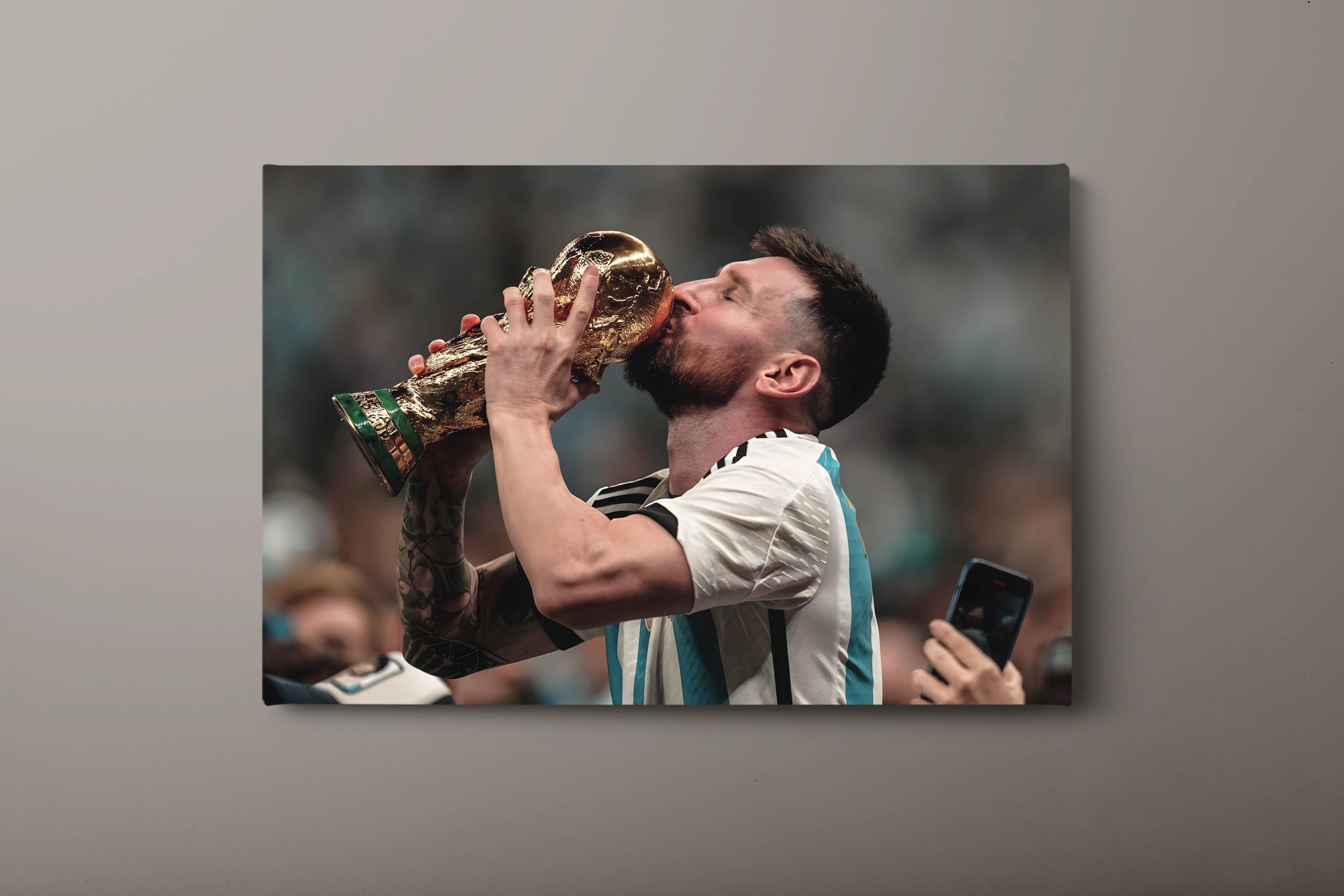 Lionel Messi World Cup Kiss Canvas Art - Ready to Hang