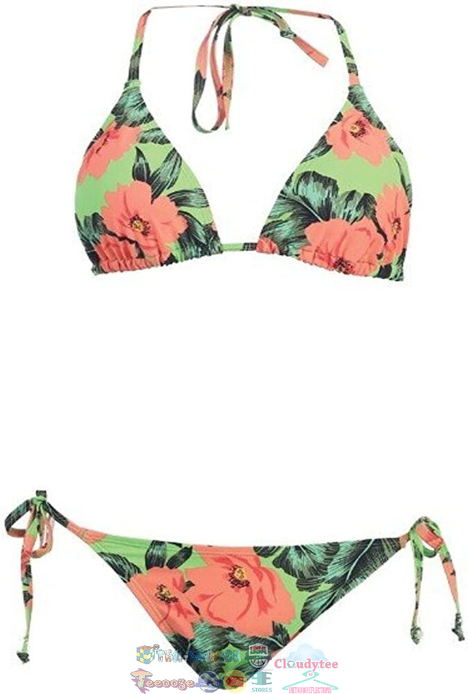 Women's Tropical Flower Two Piece Sling Bikini Set Swimsuit