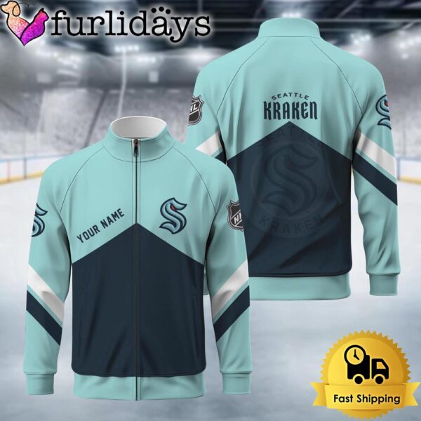 Seattle Kraken Logo Custom Standing Neck Zipper Jacket