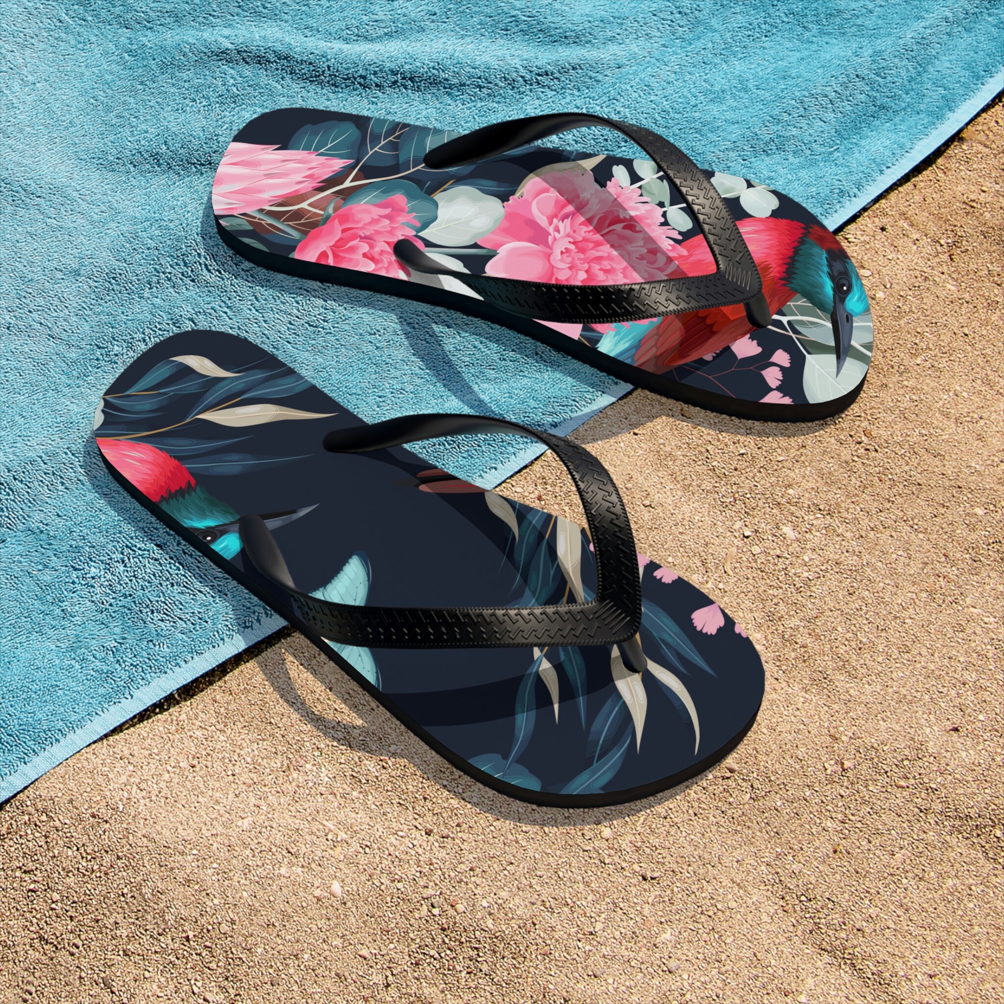 Floral AALIYAH Women Flip-Flops, Summer Flip-Flops, Blue Flip-Flops, Flower Flip-Flops, Matching Flip-Flops, Mom Flip-Flops, Summer Gift